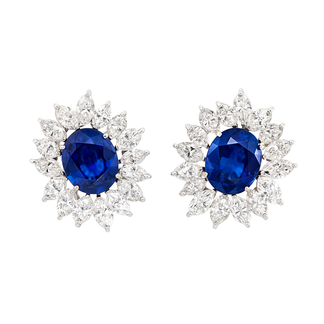 Lot image - Pair of Platinum, Sapphire and Diamond Earclips
