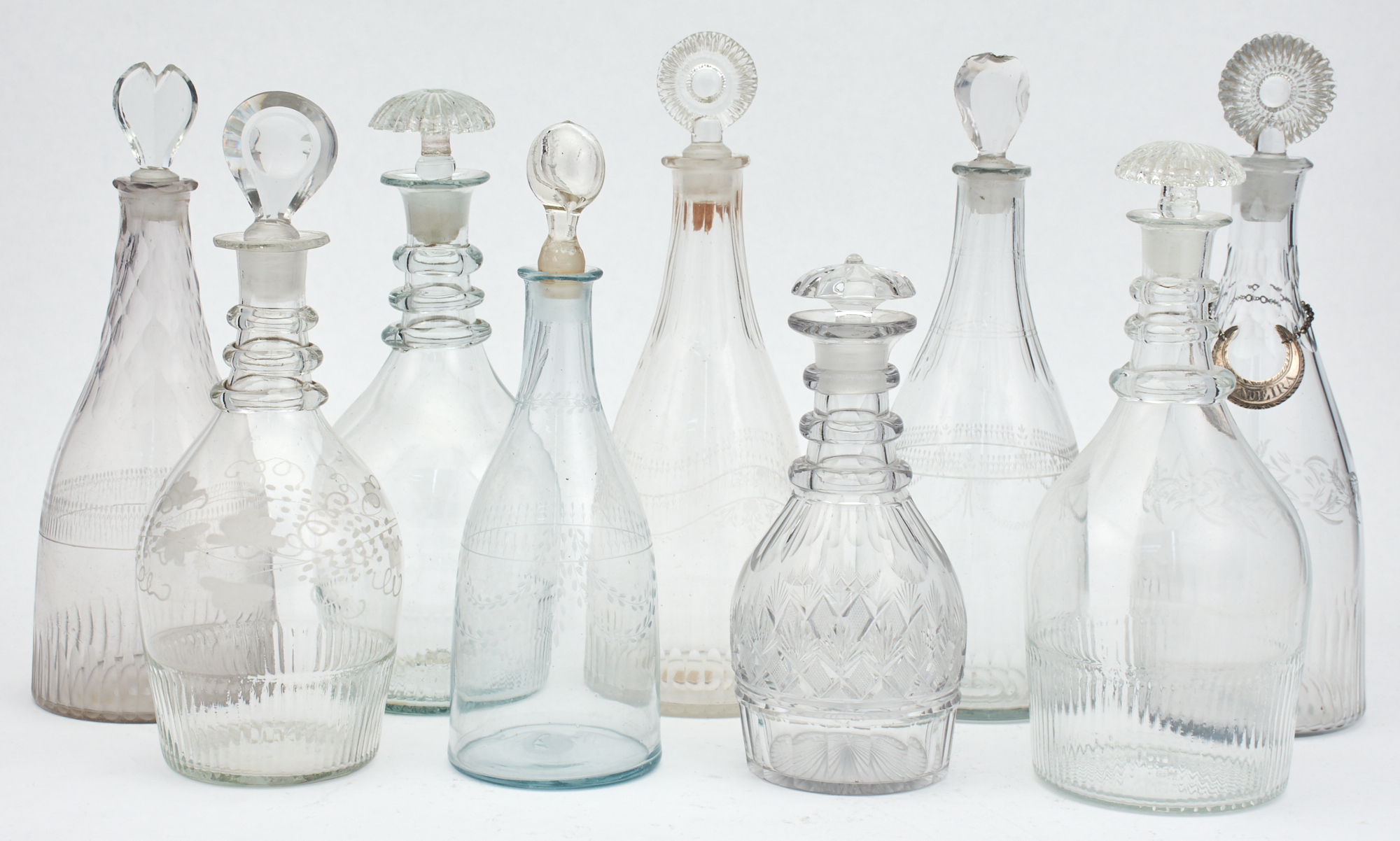 Lot image - Group of Nine Glass Decanters