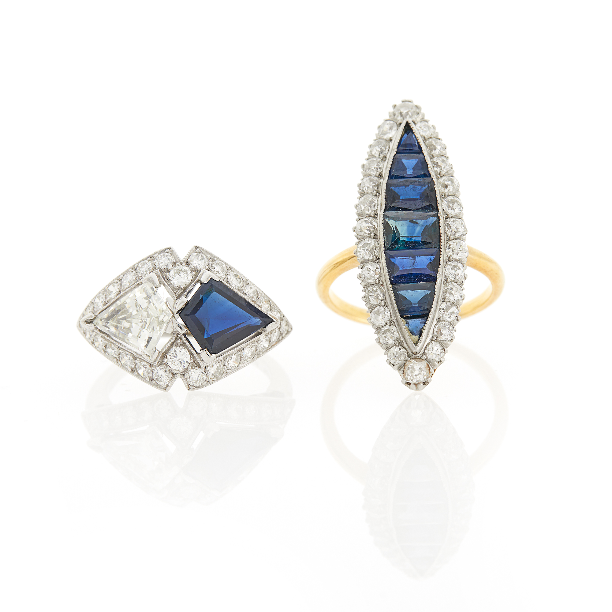 Lot image - Two Platinum, Gold, Sapphire and Diamond Rings