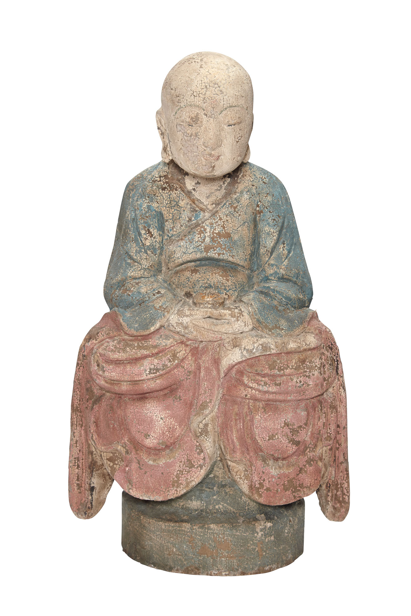 Lot image - Chinese Painted Gesso and Wood Figure of an Arhat