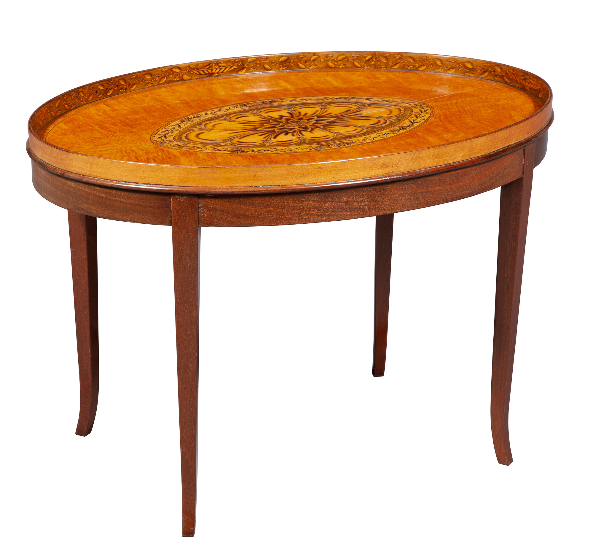 Lot image - George III Style Satinwood and Marquetry Oval Tray on Stand