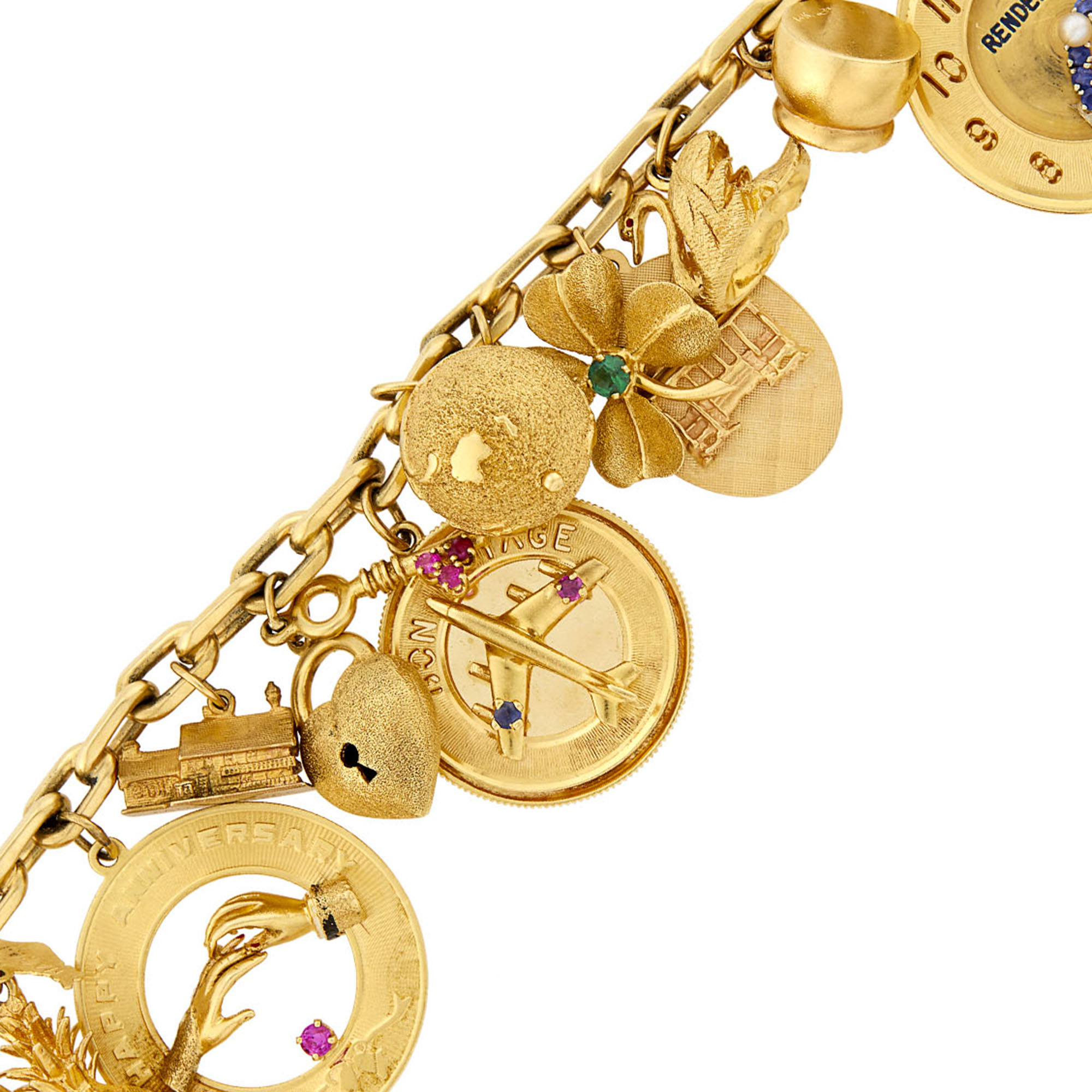 Lot image - Gold and Colored Stone Charm Bracelet