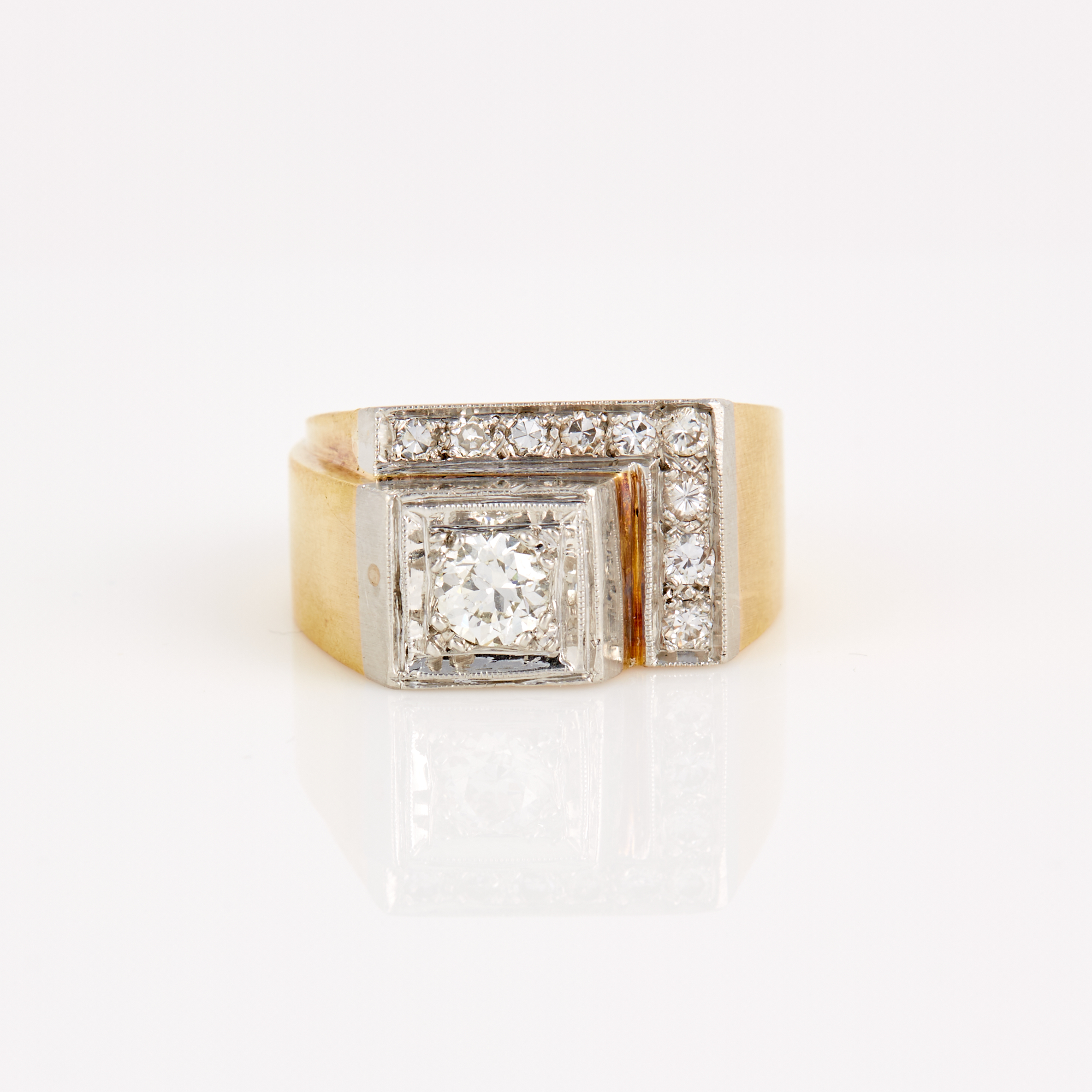 Lot image - Diamond Ring, 10 diamonds, center stone about 0.60 ct., 9 stones about 0.45 ct., 18K 17 dwt.,       stone damaged