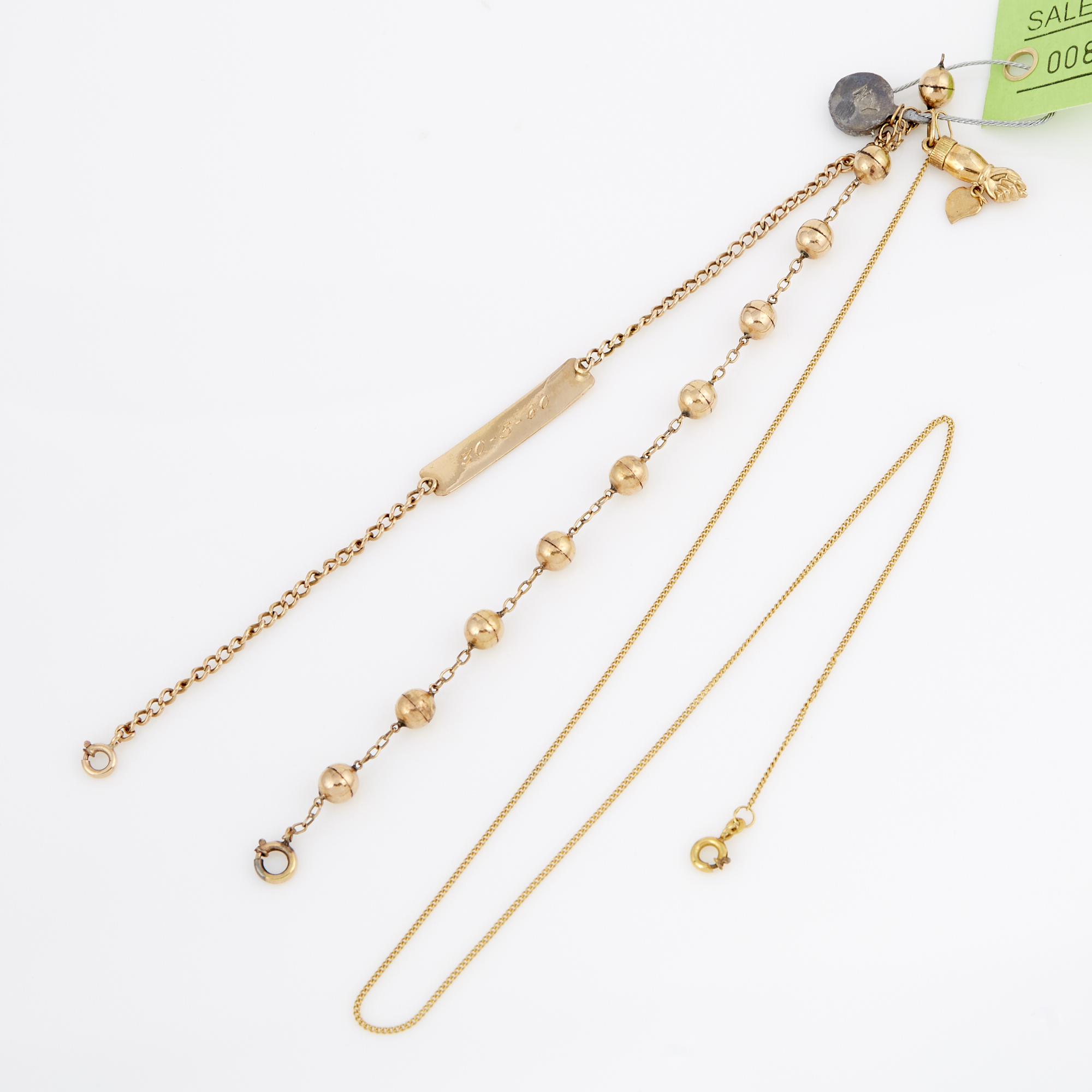 Lot image - Two Gold Flexible Bracelets, Pendant and Neck Chain, 18K 5 dwt. and 14K 2 dwt., damaged