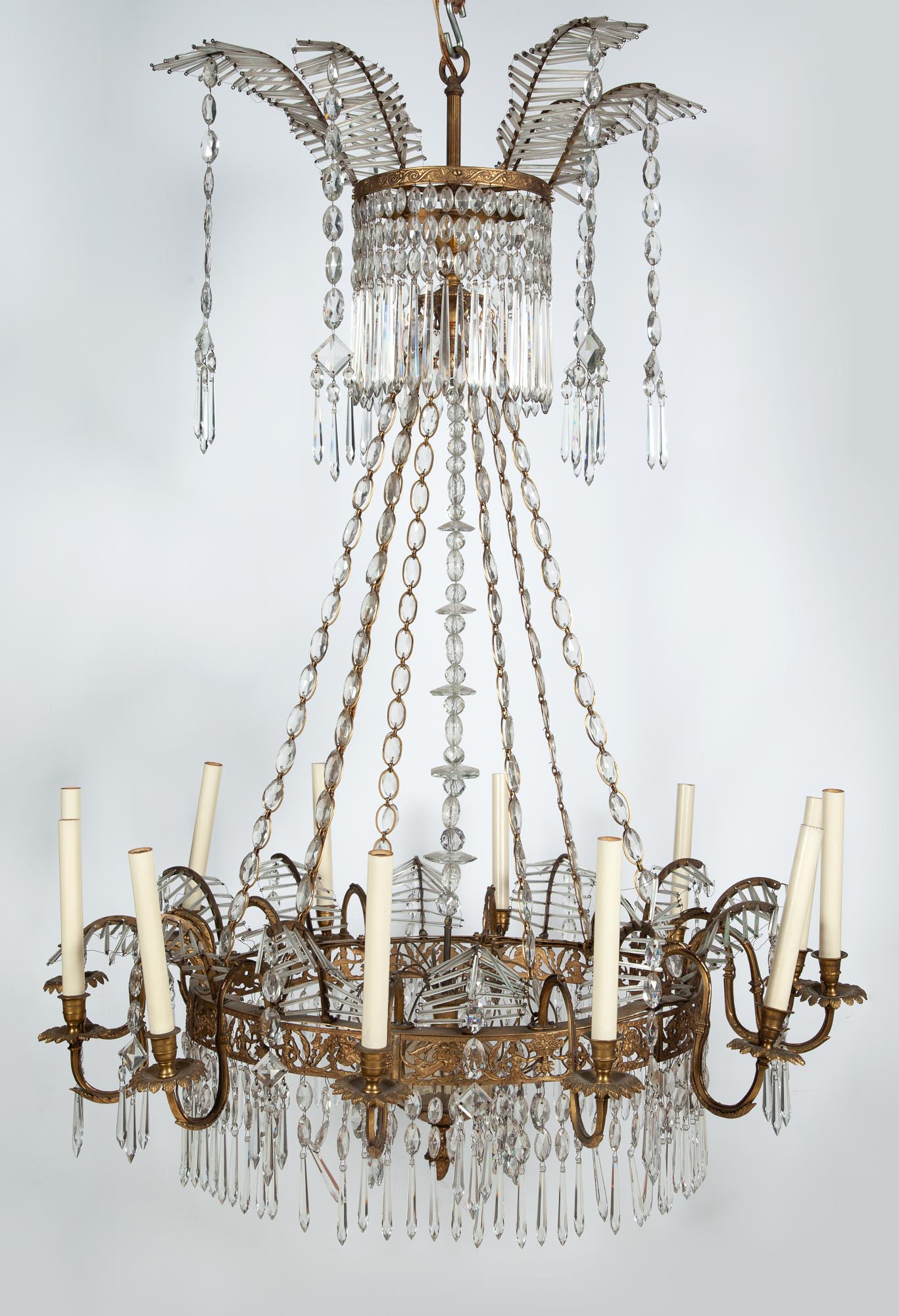 Lot image - Baltic Gilt-Metal and Cut-Glass Twelve-Light Chandelier