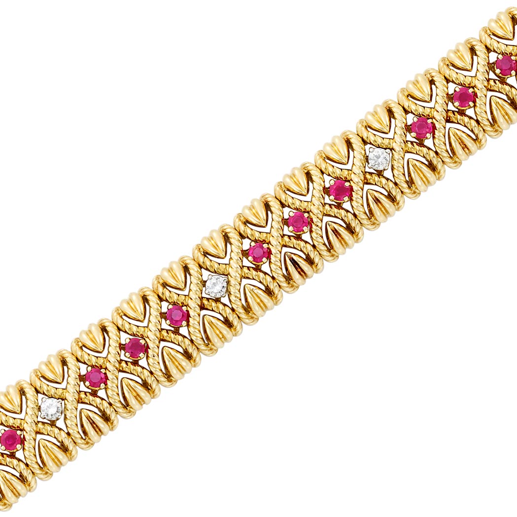 Lot image - Gold, Ruby and Diamond Bracelet, Van Cleef & Arpels, France