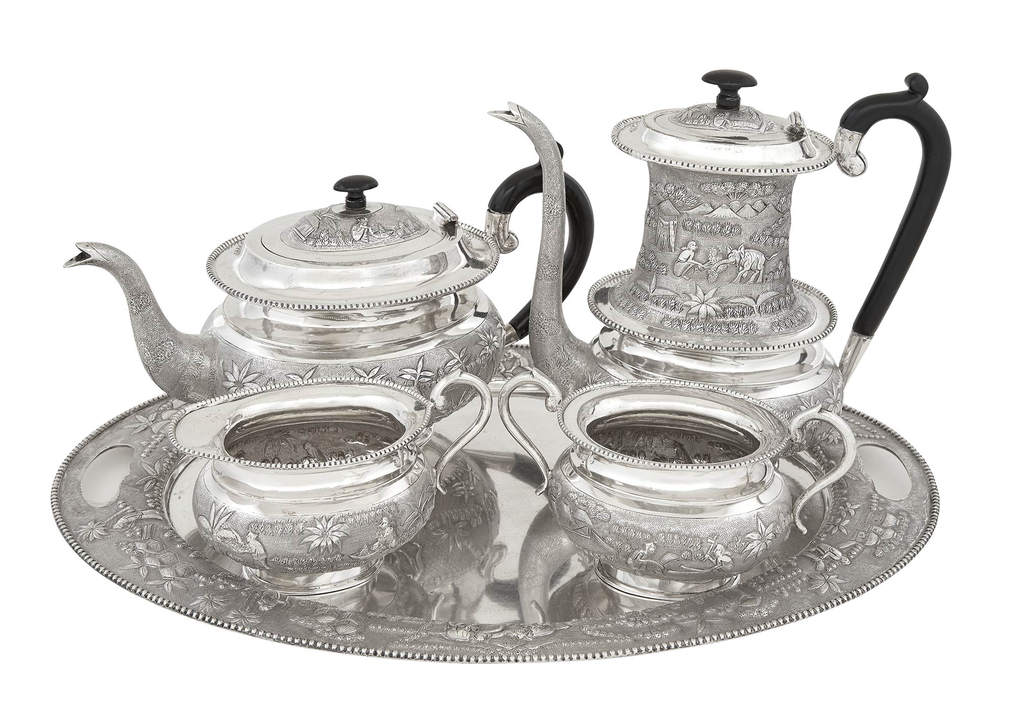 Lot image - Indian Sterling Silver Coffee Service on Tray