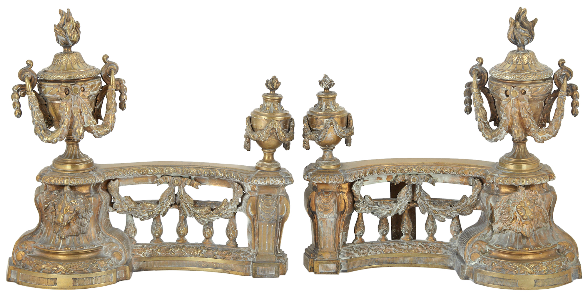 Lot image - Pair of Louis XVI Style Gilt-Bronze Chenets
