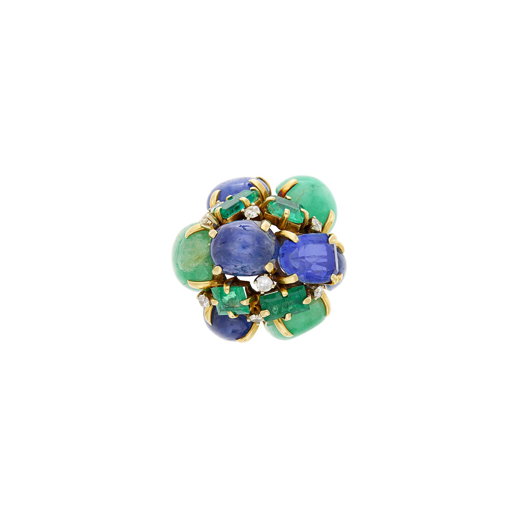 Lot image - Attributed to Seaman Schepps Gold, Multicolored Cabochon Colored Stone Cluster Ring