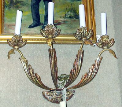 Lot image - Pair of Rococo Style Gilt Carved Wood Four-Light Sconces