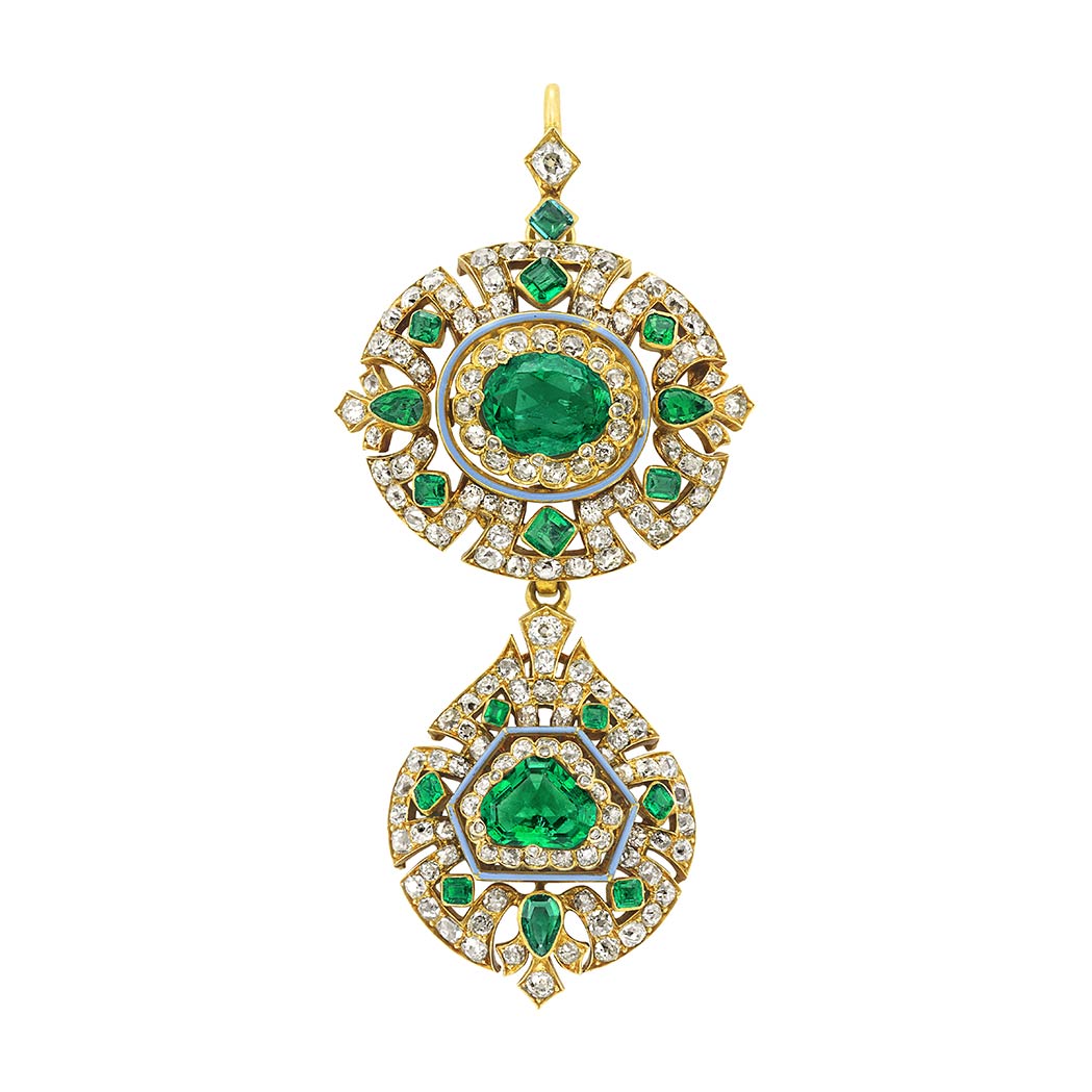 Lot image - Antique Gold, Emerald and Diamond Pendant