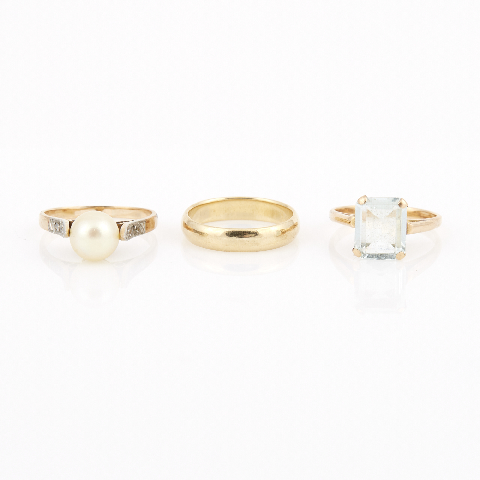 Lot image - Three Gold, Bead and Stone Rings, 14K 5 dwt. all