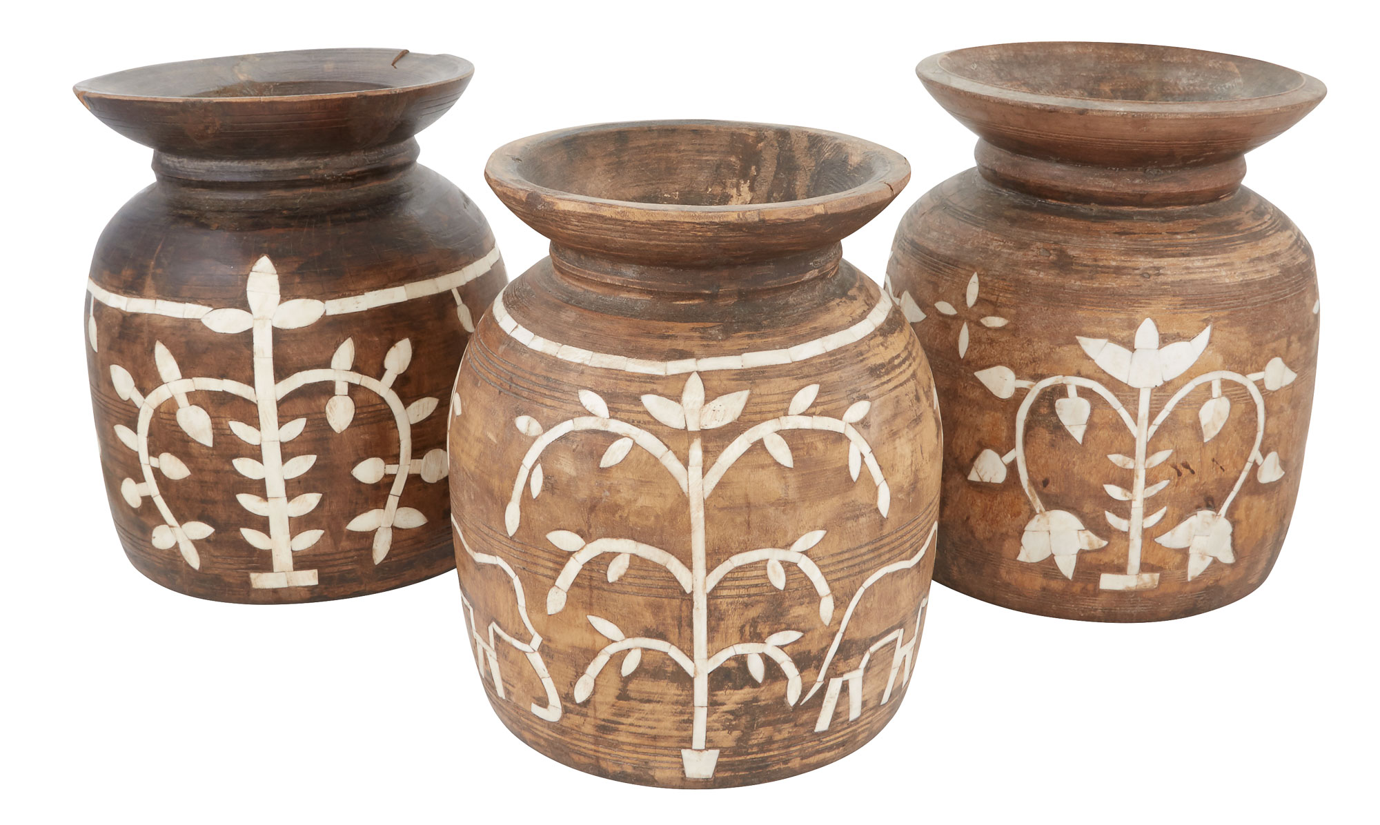 Lot image - Three Southeast Asian Bone Inlaid Wood Jars