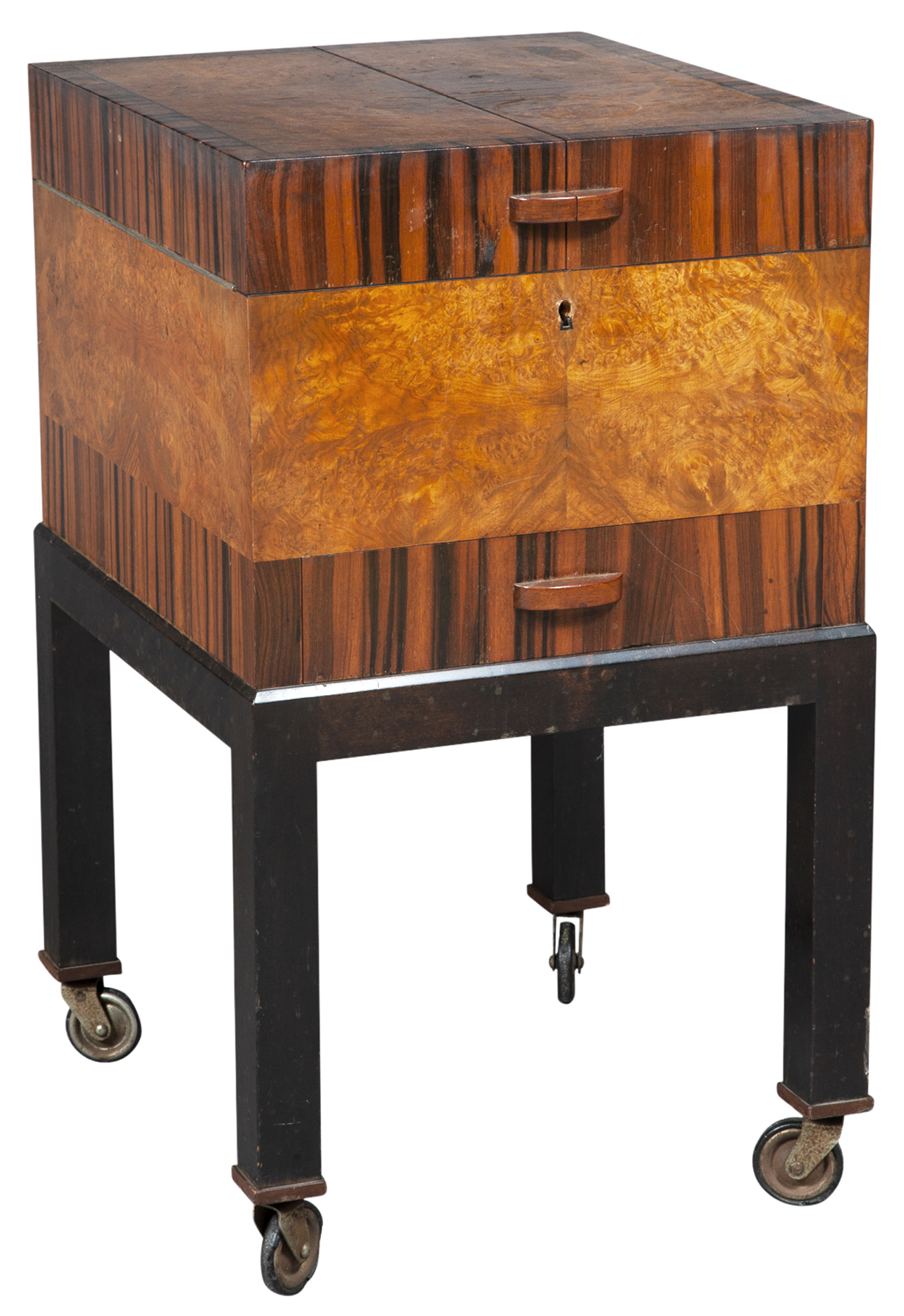 Lot image - Art Deco Calamander and Burl Walnut Bar Cabinet