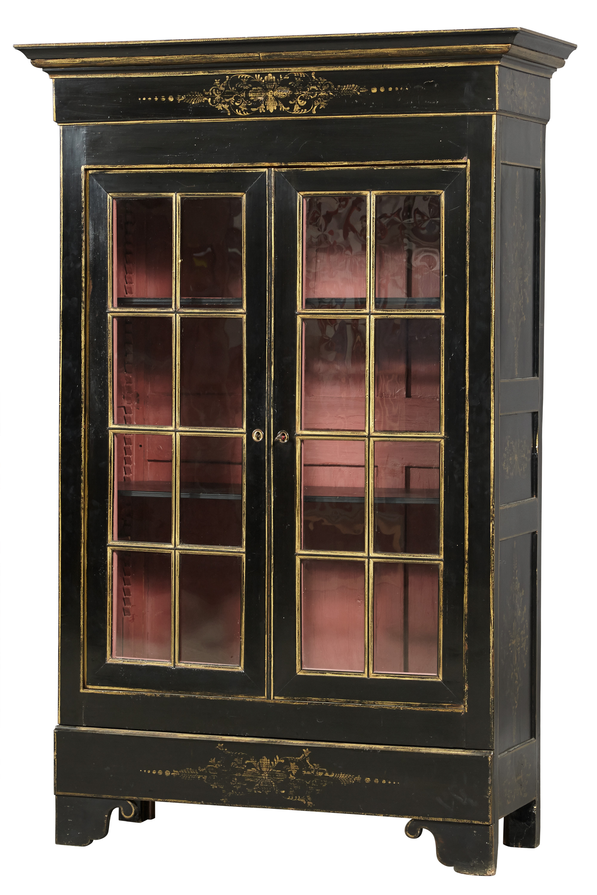 Lot image - Continental Black-Painted and Gilt-Stenciled Bookcase