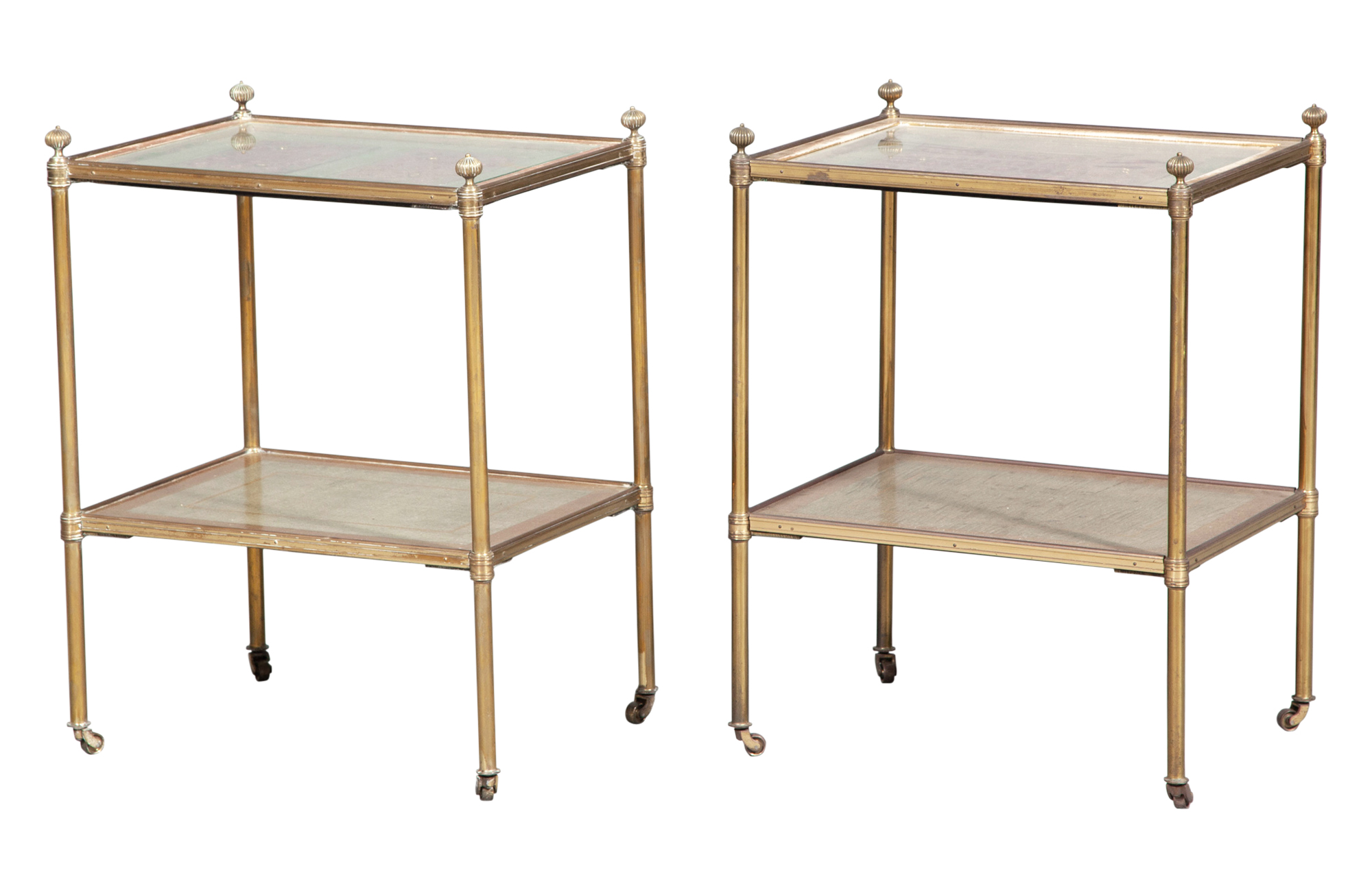Lot image - Two Brass, Faux Lacquer and Giltwood Two-Tier Tables