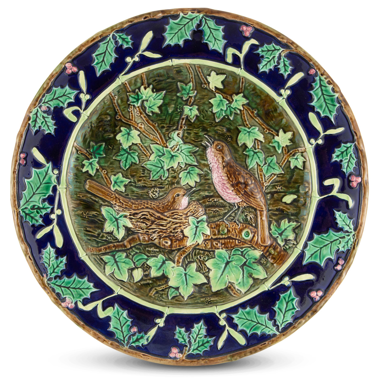 Lot image - George Jones Majolica Cobalt-Blue Ground Christmas Charger