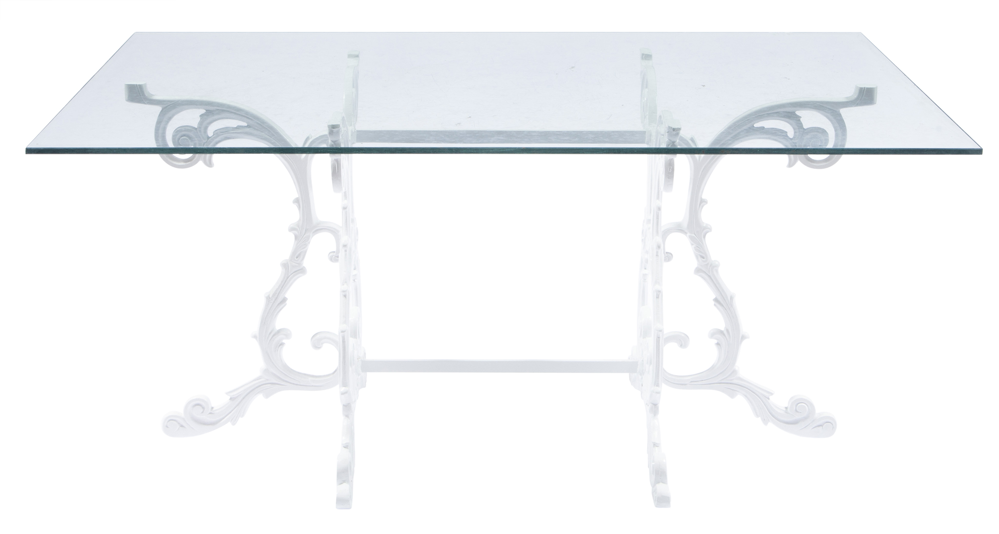 Lot image - Glass Top Powder Coated Cast Iron Table