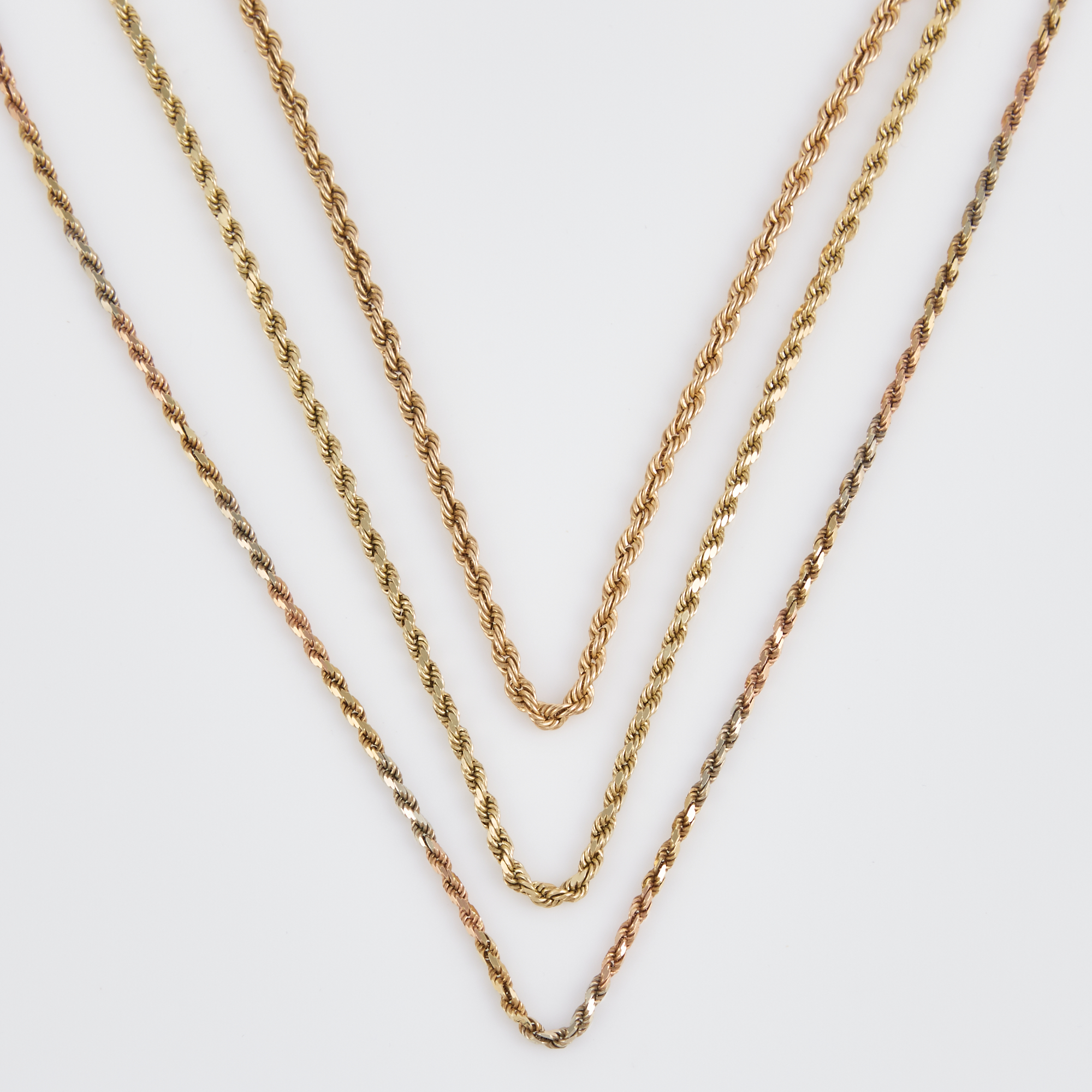 Lot image - Three Gold Chains, 14K 19 dwt.