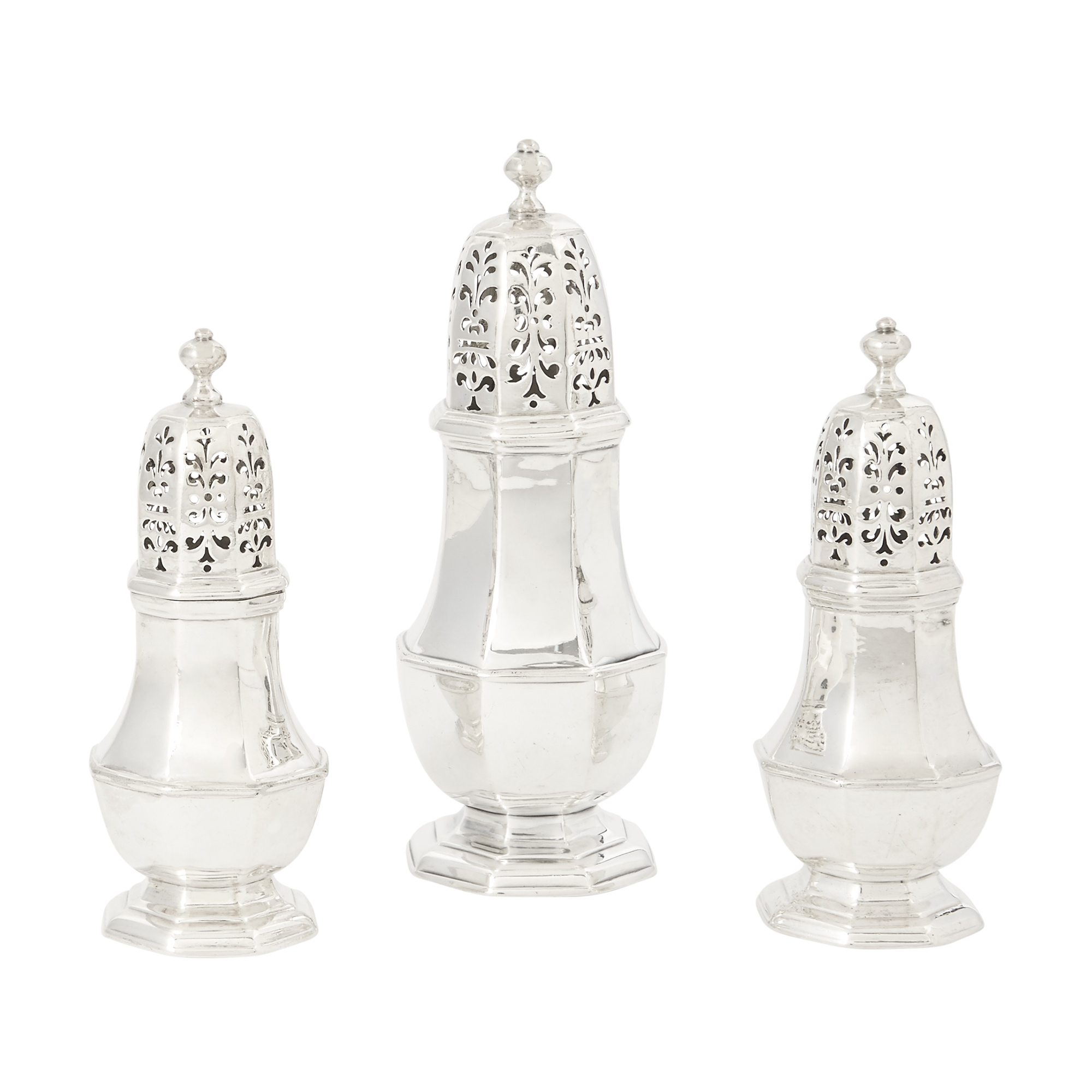 Lot image - Set of Three George I Sterling Silver Casters