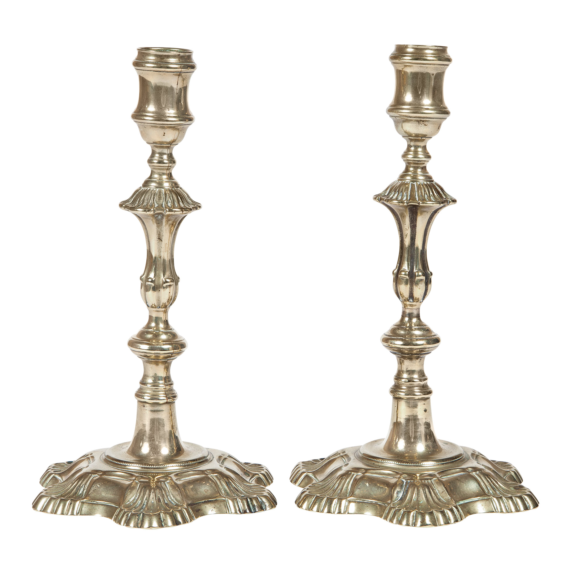 Lot image - Pair of George III Paktong Candlesticks