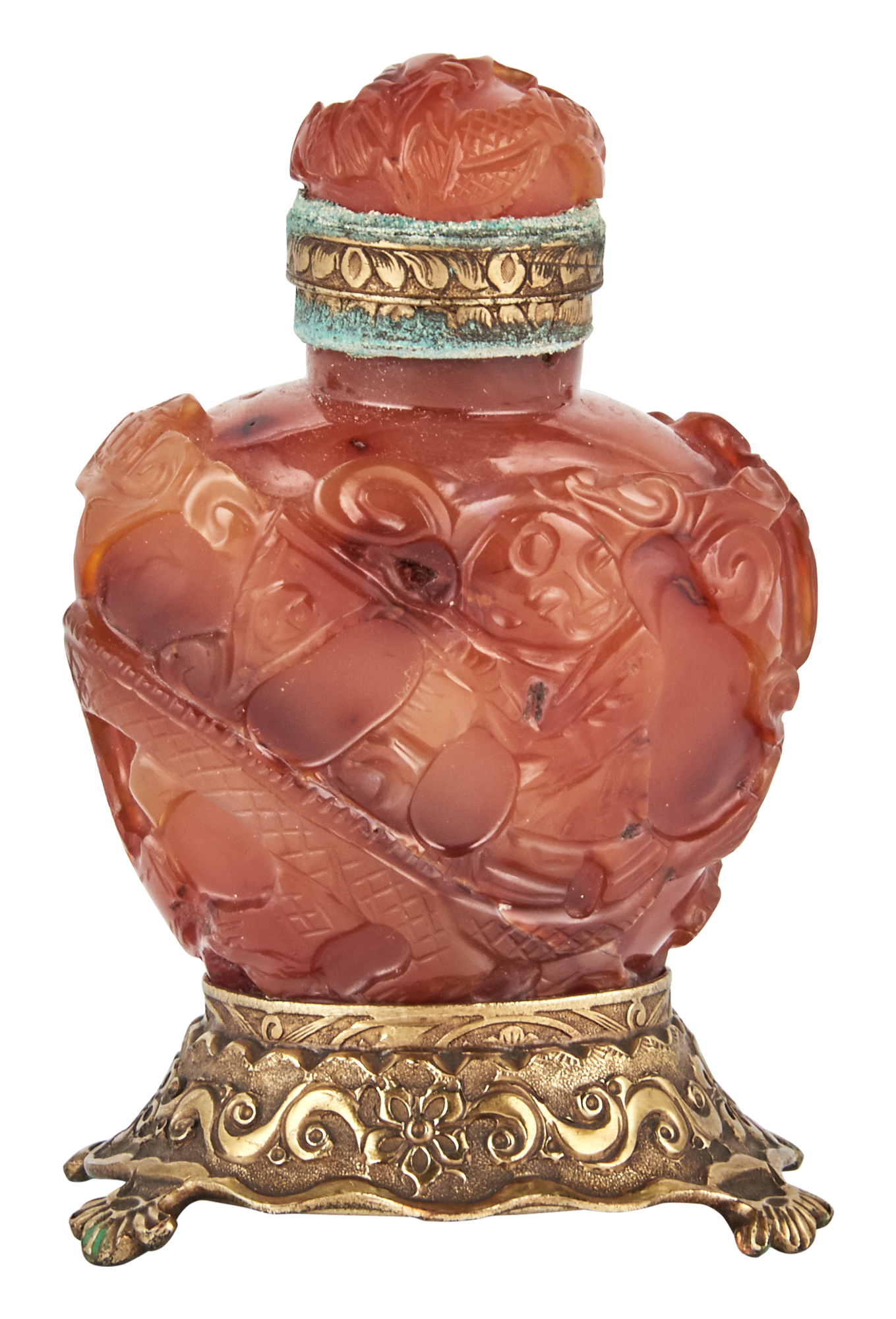 Lot image - A Chinese Carved Carnelian Snuff Bottle