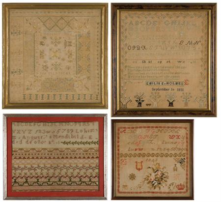 Lot image - Two Needlework Samplers; Together with Two Other Samplers