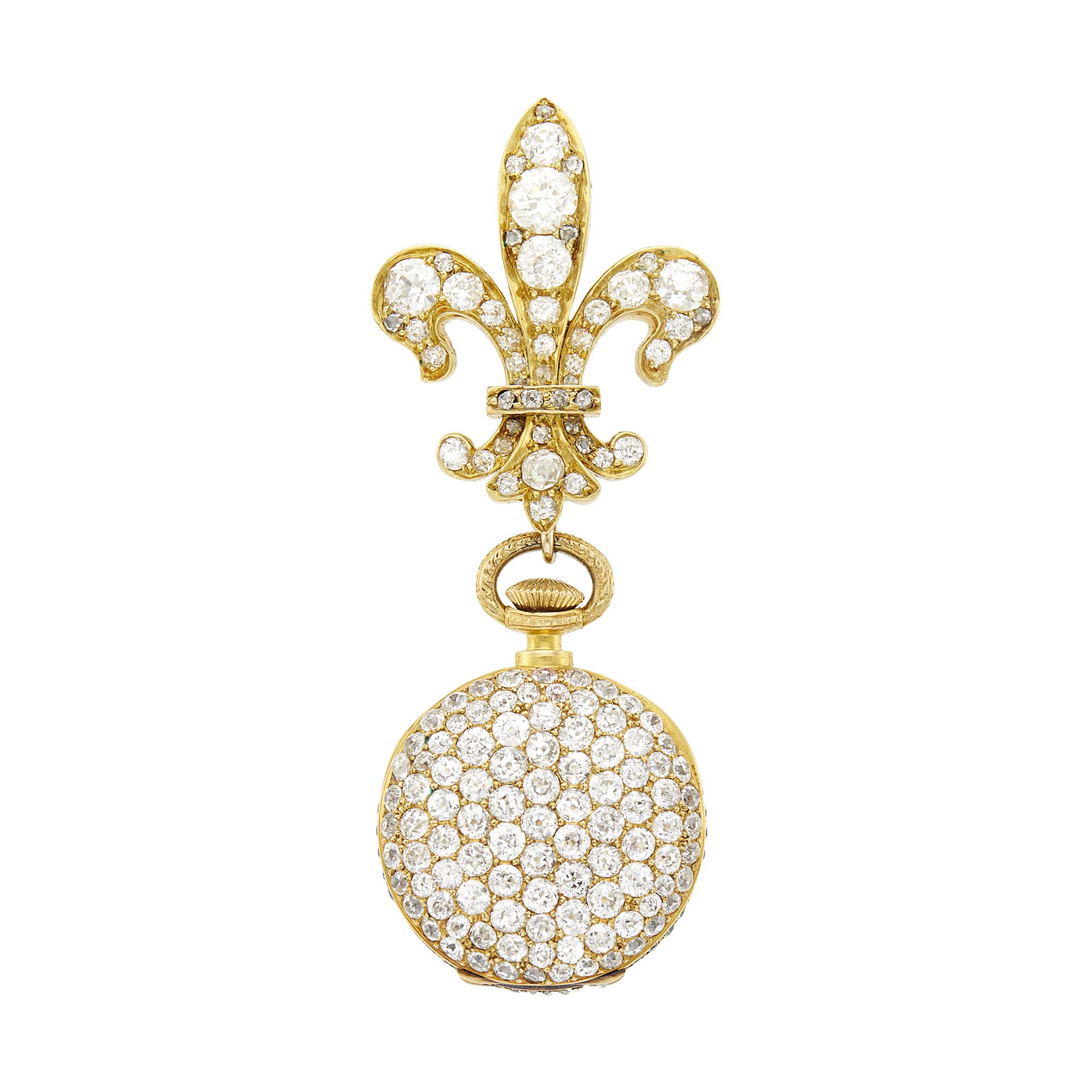 Lot image - Tiffany & Co. Antique Gold and Diamond Fleur-de-Lis Lapel Watch