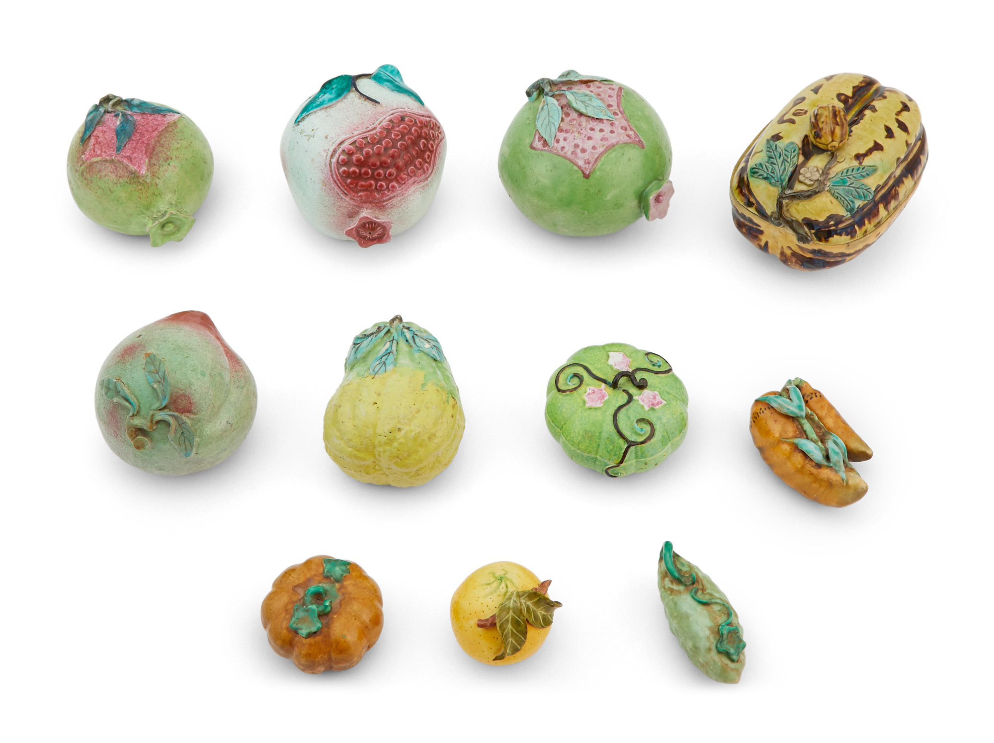 Lot image - Group of Asian Ceramic Fruit and Vegetable Ornaments