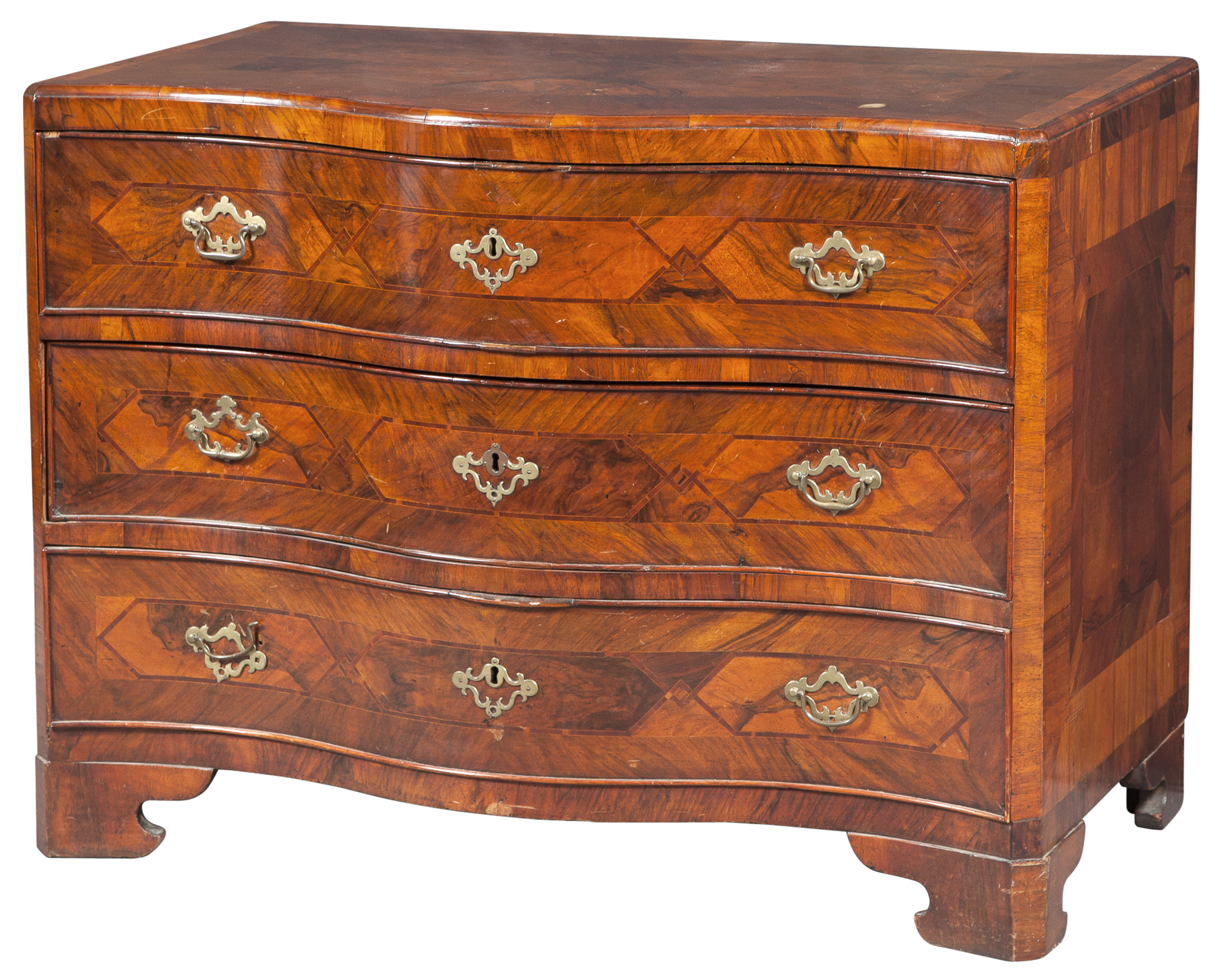 Lot image - Continental Inlaid Walnut Serpentine Commode