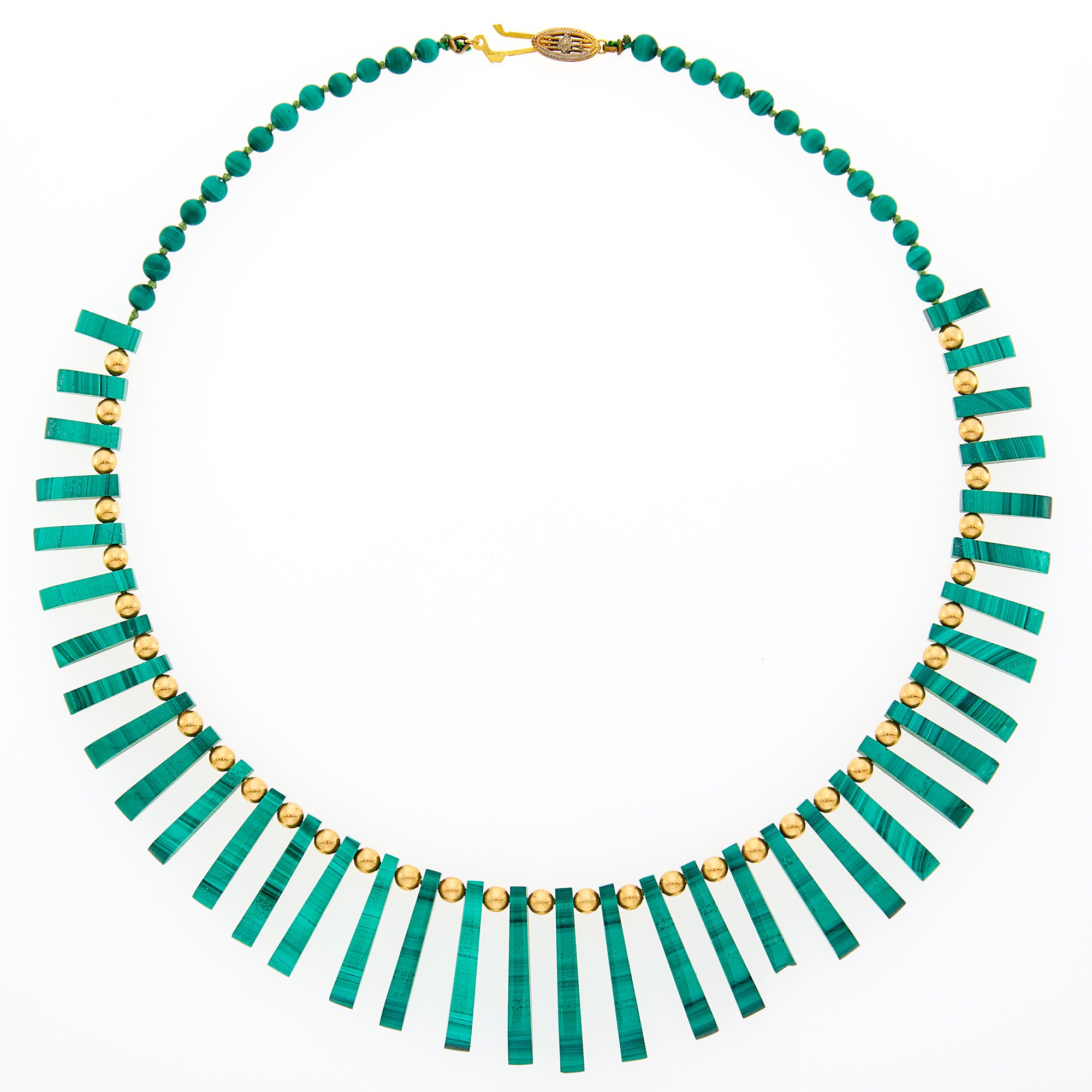 Lot image - Malachite and Gold Bead Fringe Necklace