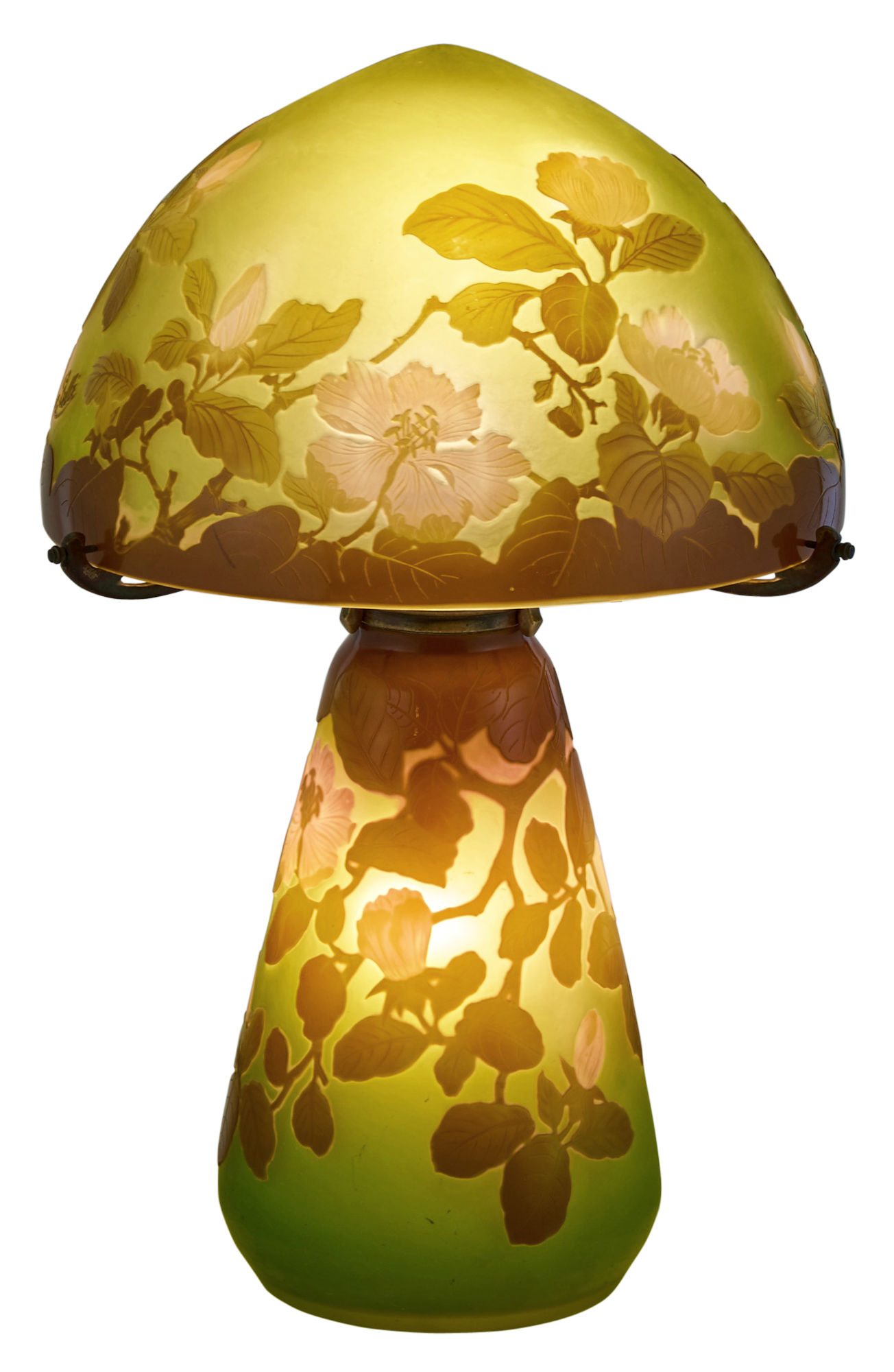 Lot image - Gallé Metal-Mounted Acid-Etched Cameo Glass Table Lamp