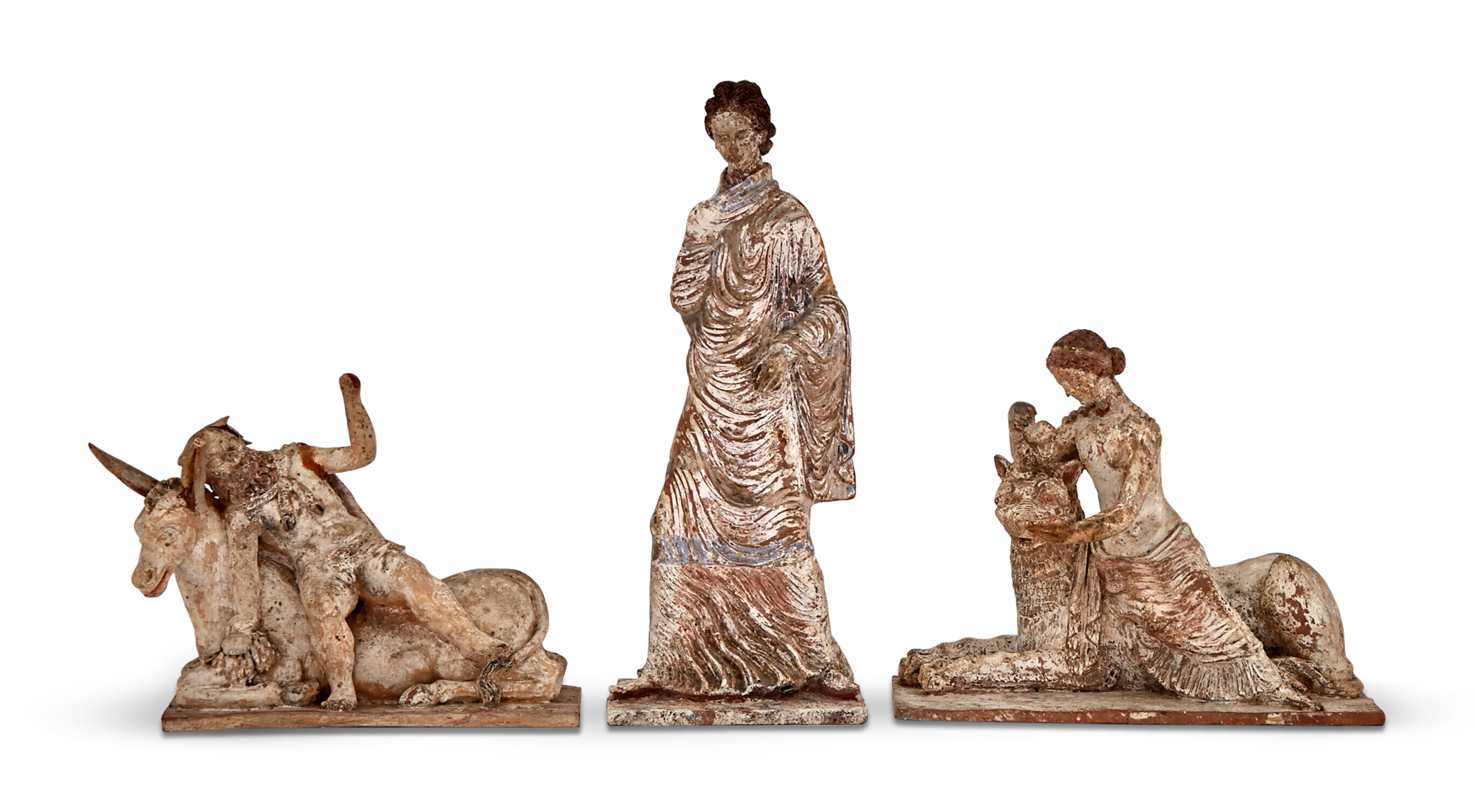 Lot image - Group of Three Tanagra Style Terracotta Figural Groups