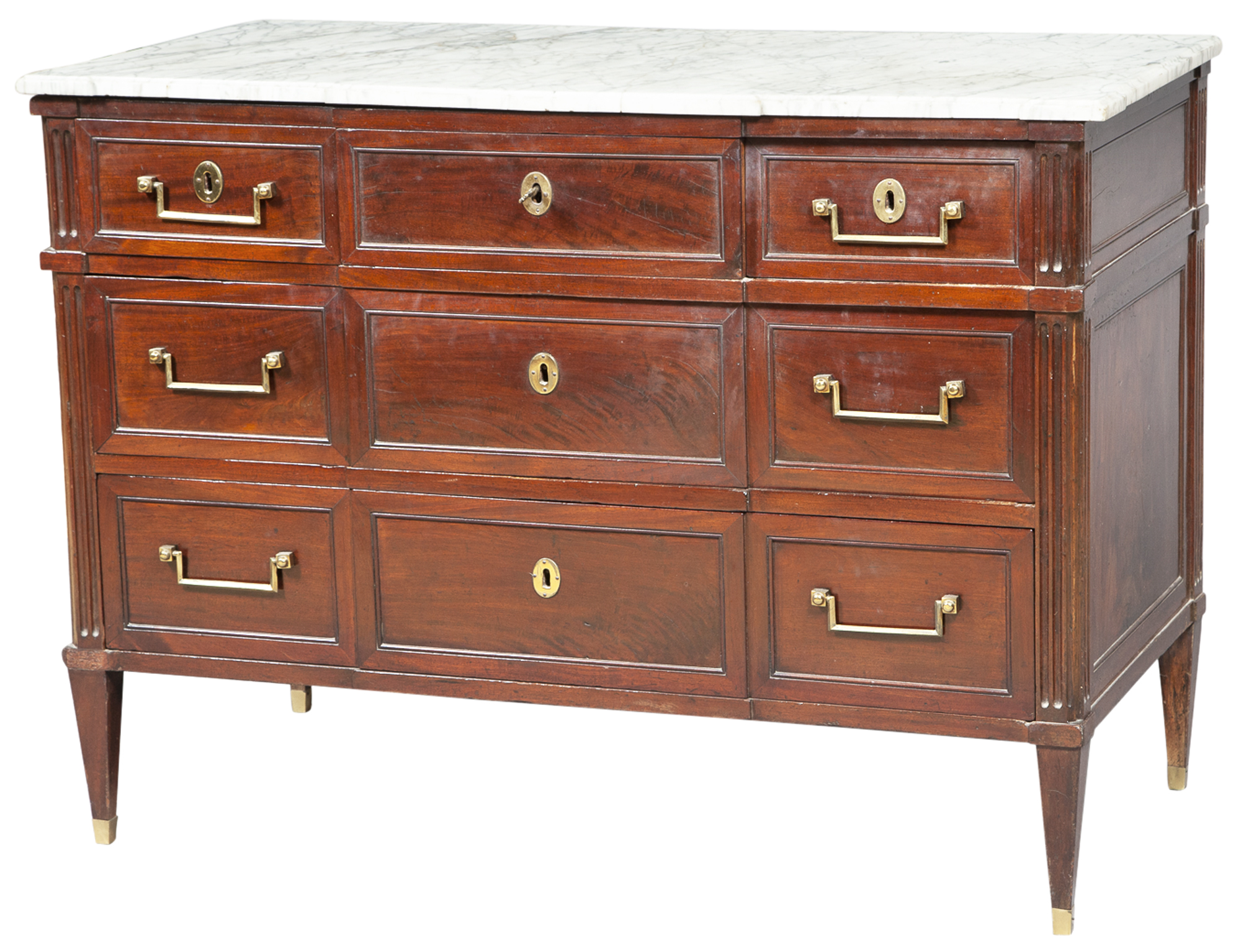 Lot image - Louis XVI Style Marble Top Mahogany Commode