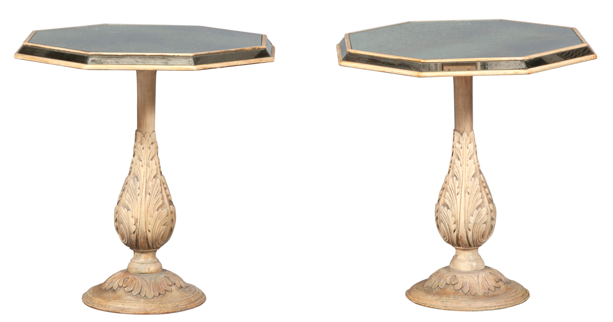 Lot image - Pair of Octagonal Mirrored and Painted Wood Side Tables