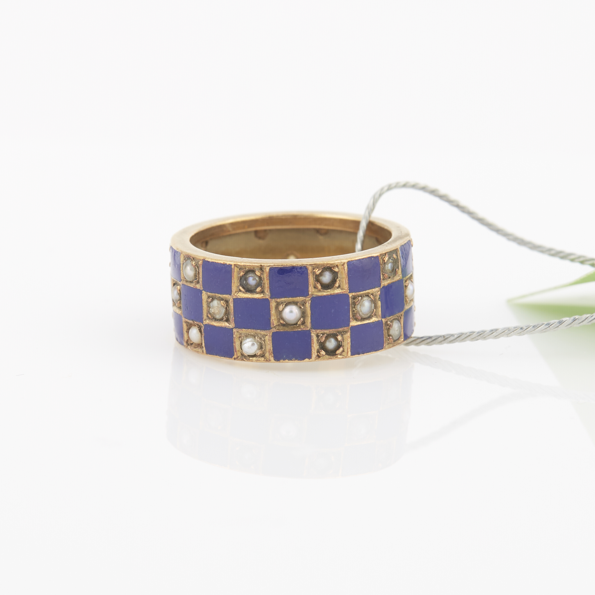 Lot image - Gold, Bead and Enamel Ring, 14K 4 dwt. all, beads damaged