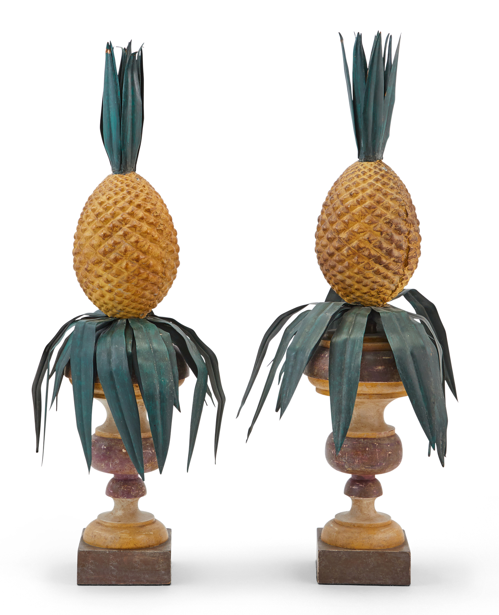 Lot image - Pair of Painted Tole Pineapple Ornaments