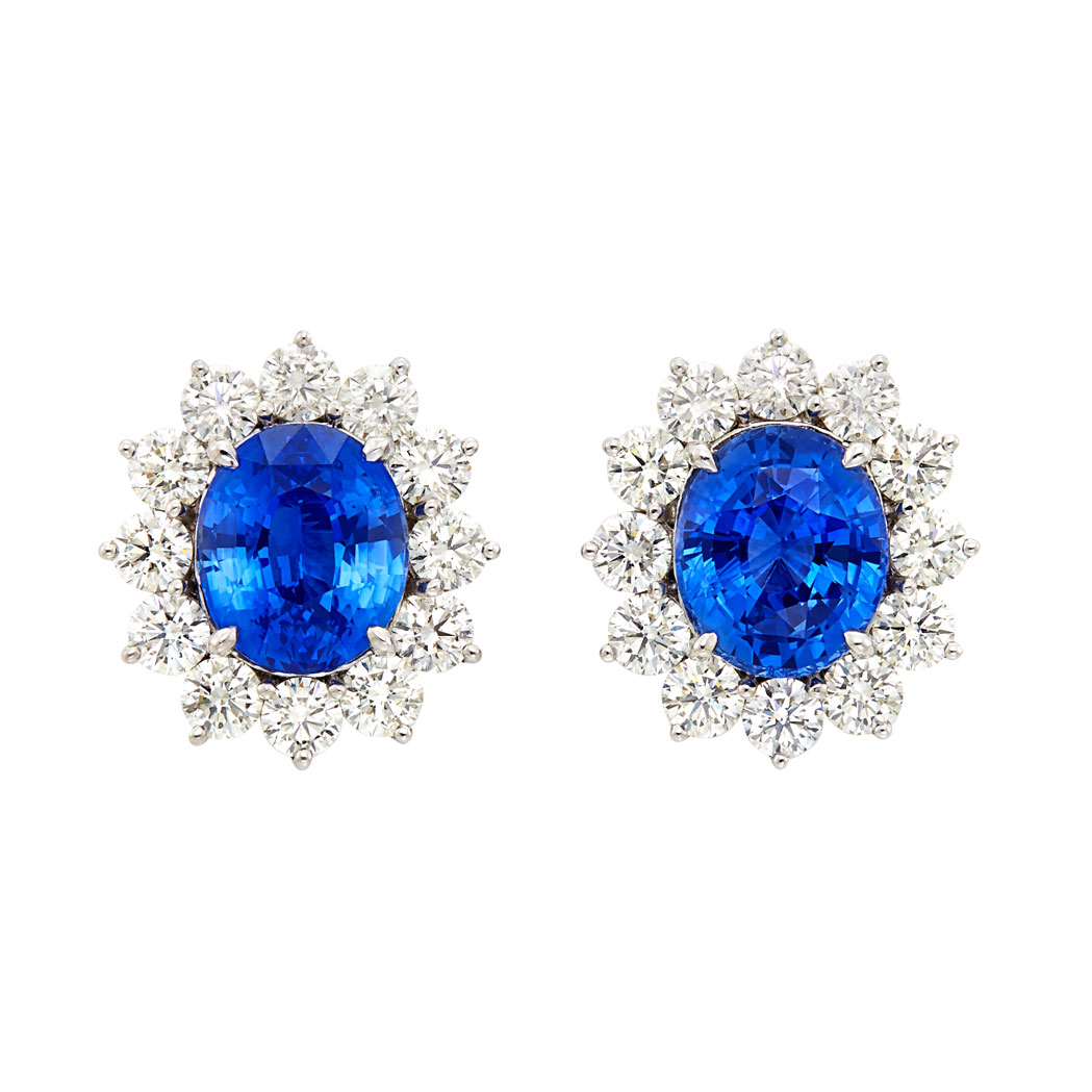 Lot image - Pair of Platinum, Sapphire and Diamond Earclips