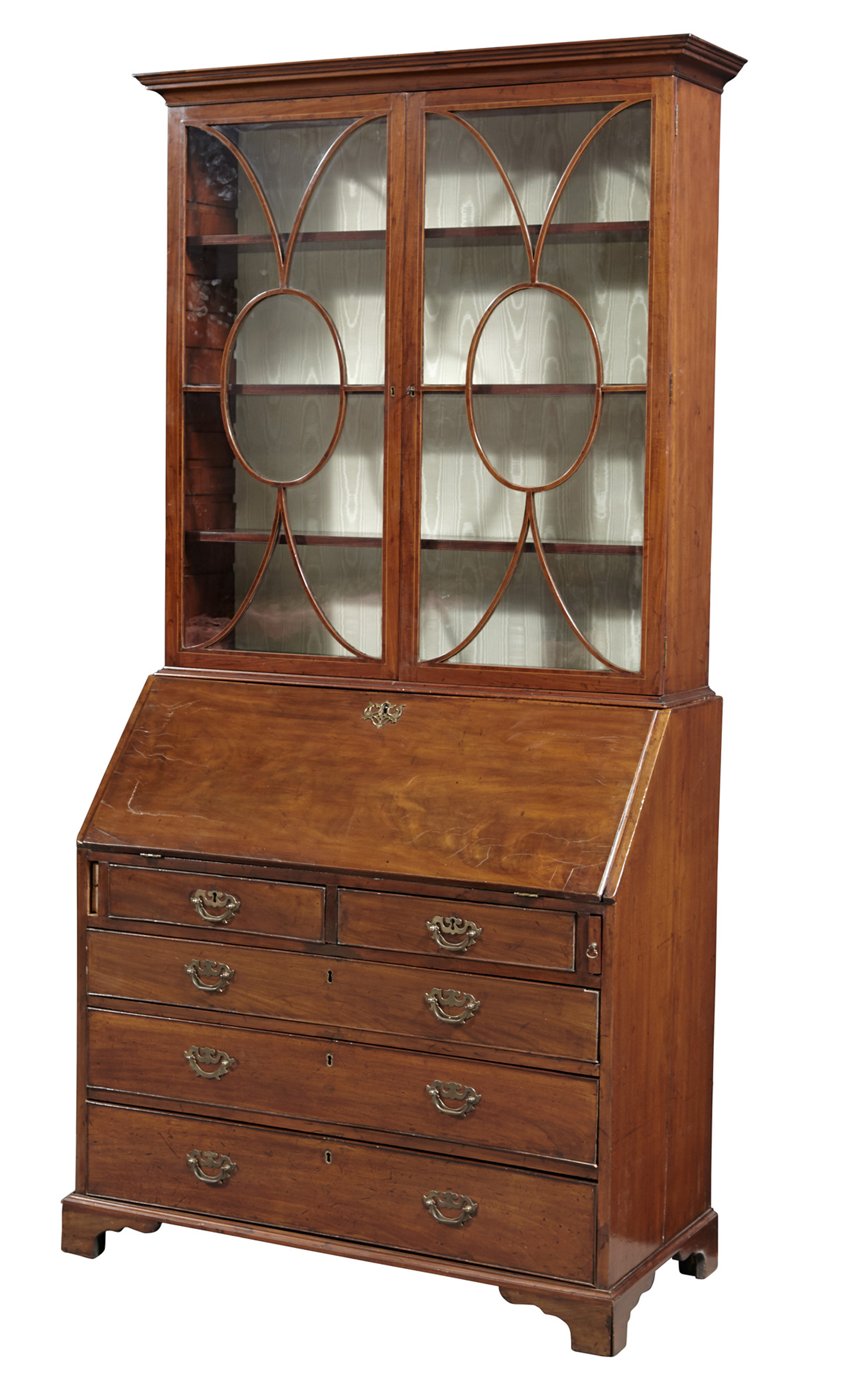 Lot image - George III Inlaid Mahogany Bureau Bookcase
