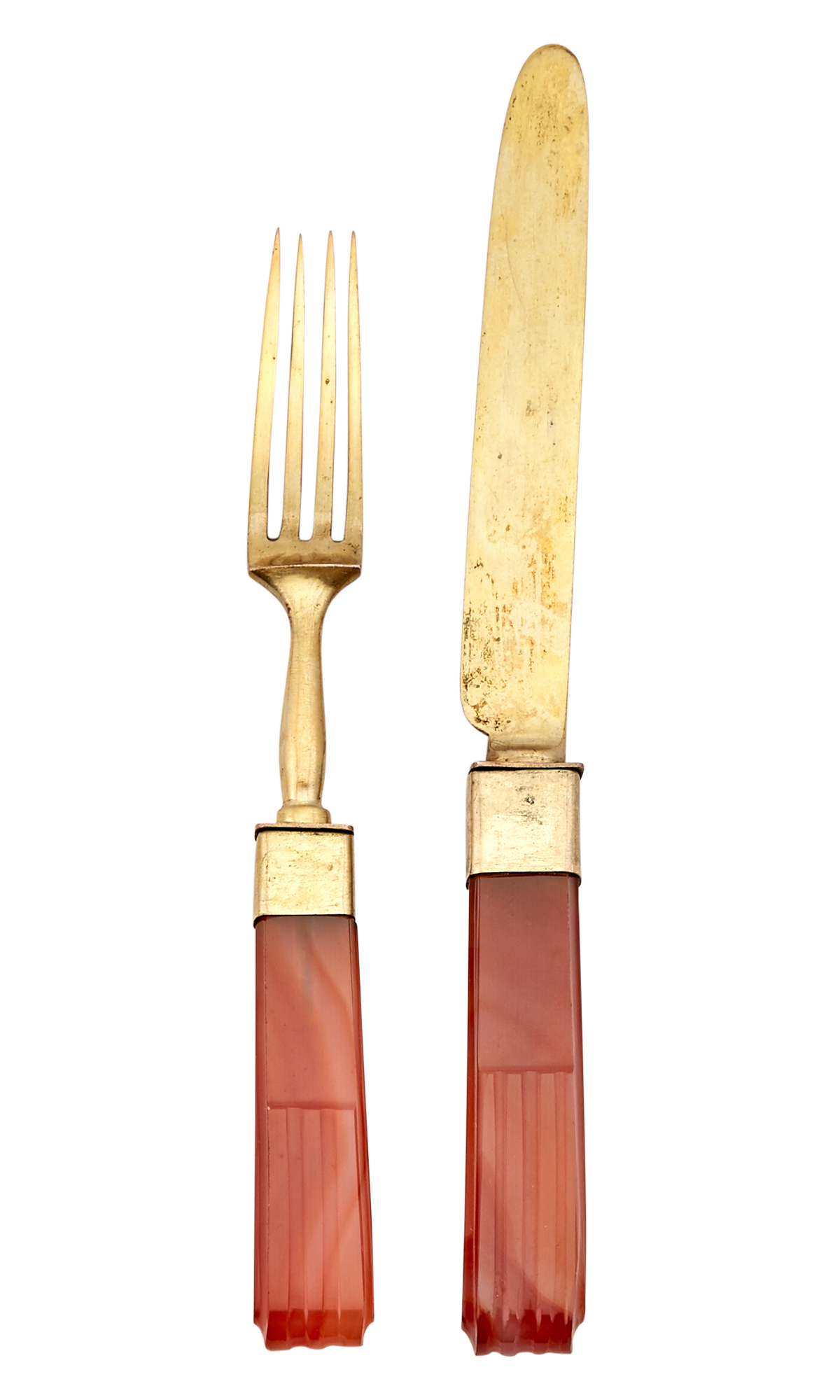 Lot image - Assembled George III Sterling Silver Gilt and Agate Fruit Service