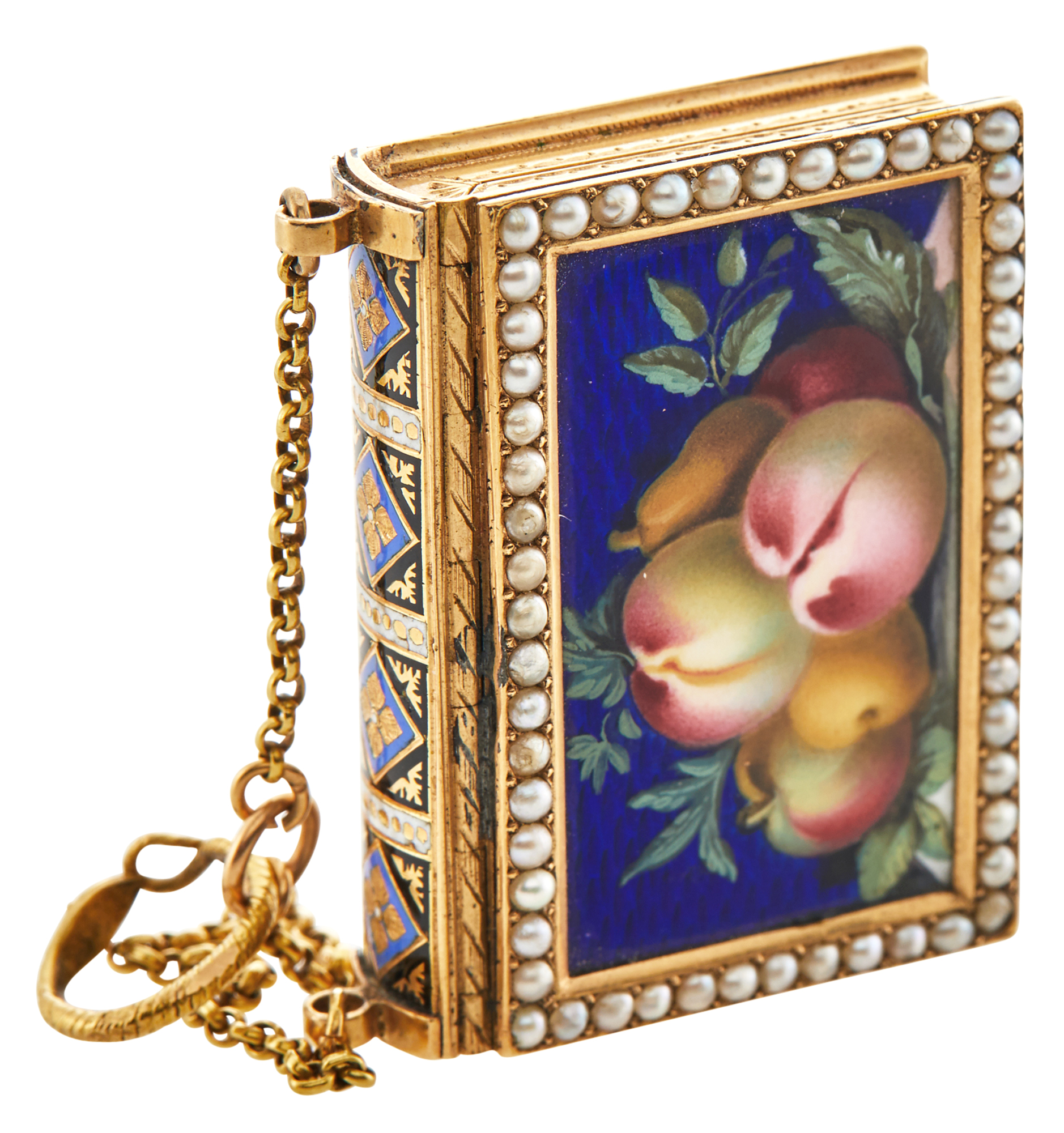 Lot image - Swiss Jeweled Enameled Gold Vinaigrette