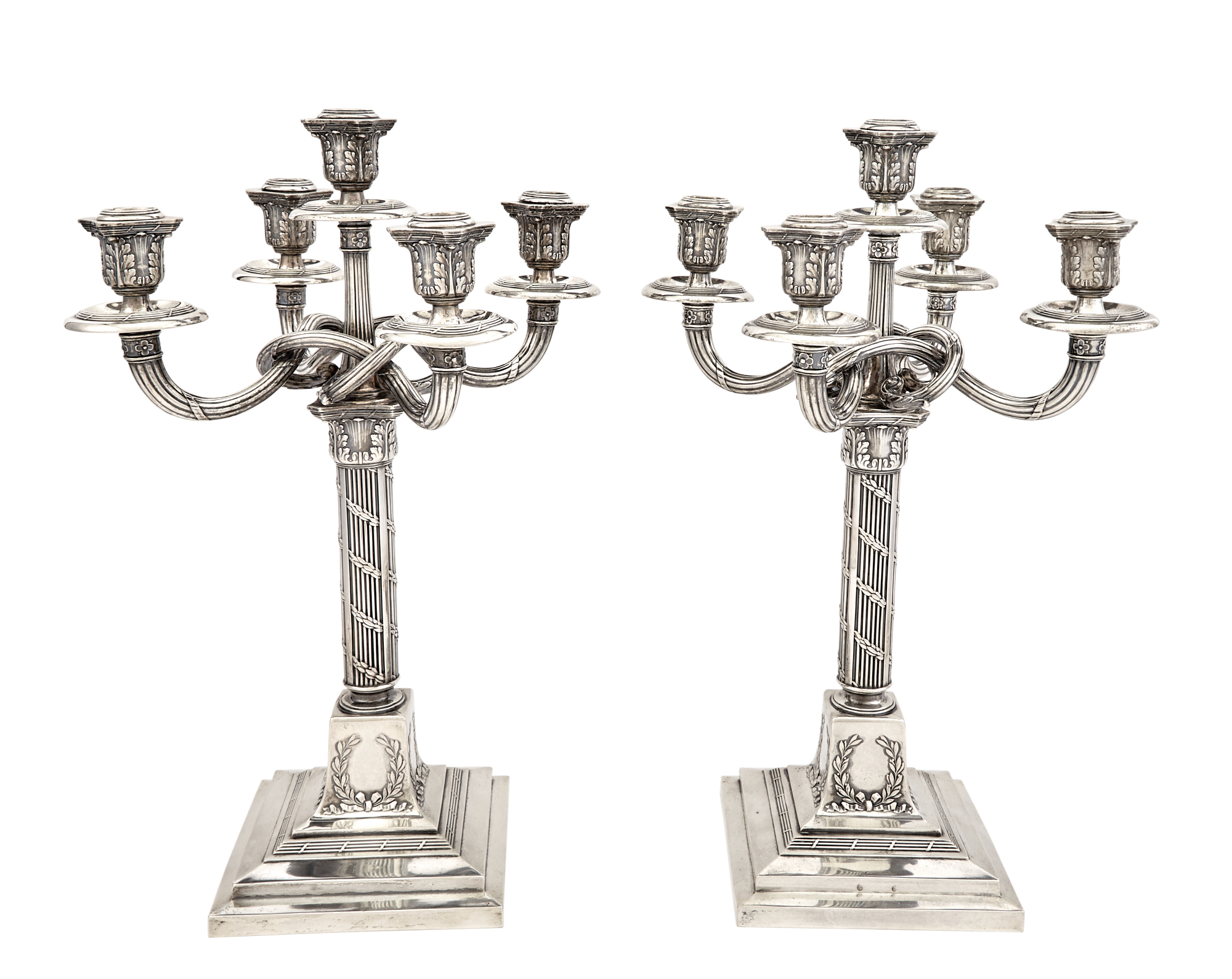 Lot image - Pair of Danish Silver Five-Light Candelabra
