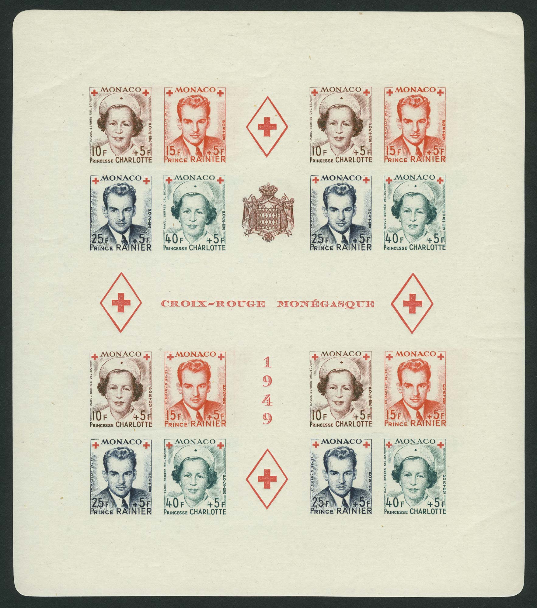 Lot image - Monaco 1949 Red Cross Souvenir Sheets