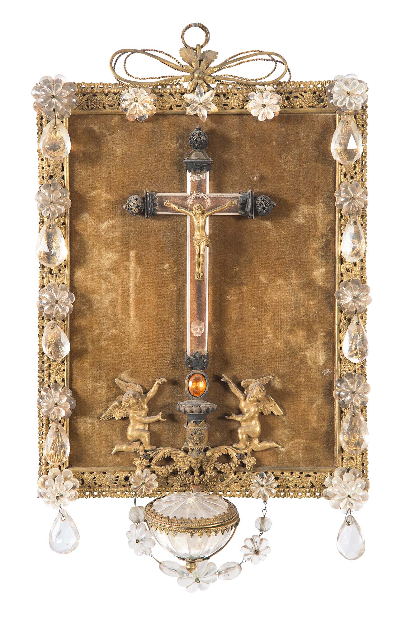 Lot image - Continental Rock Crystal, Cut-Glass and Gilt-Metal Holy Water Font