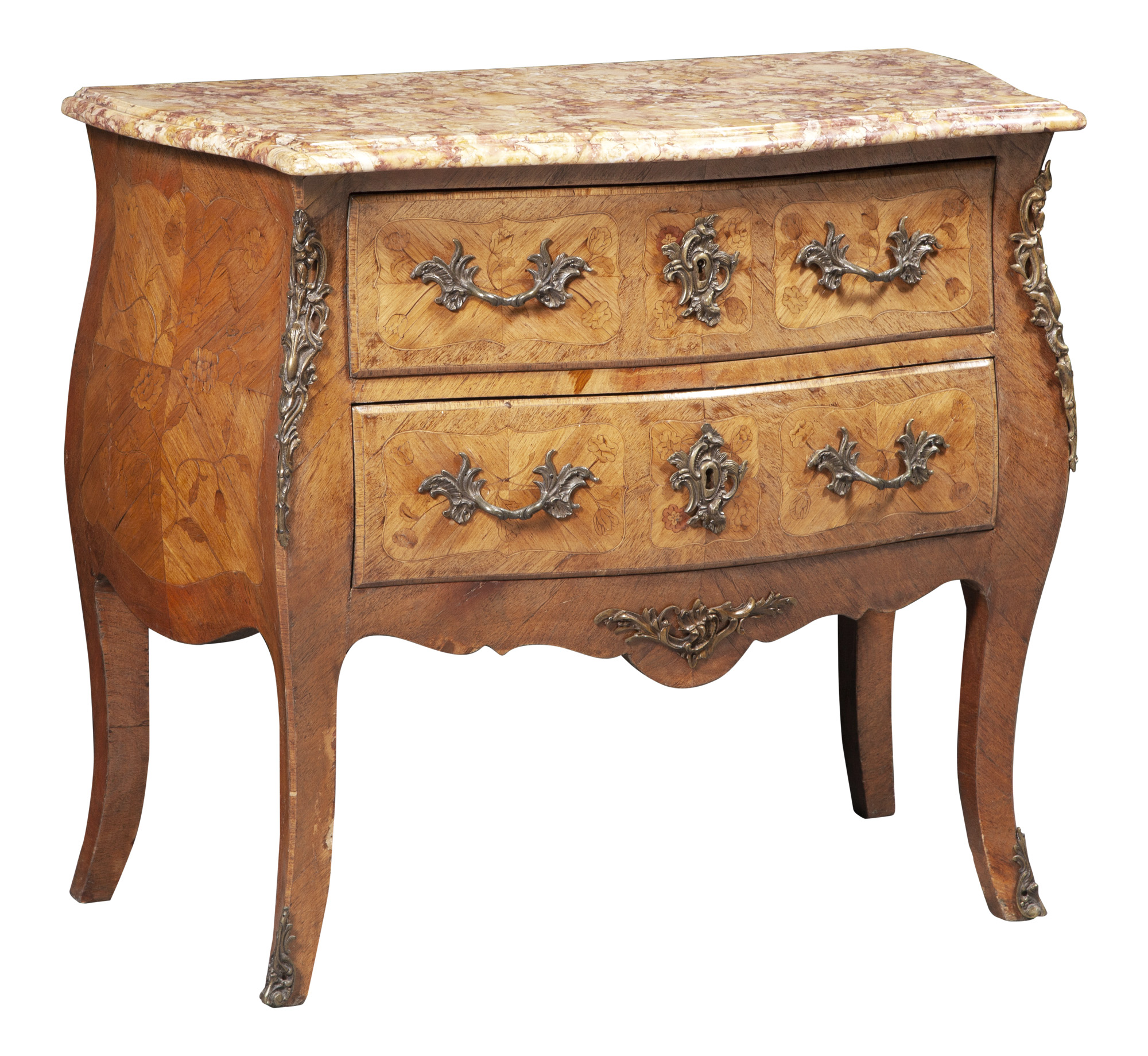 Lot image - Louis XV Style Gilt-Metal Mounted Marquetry Commode