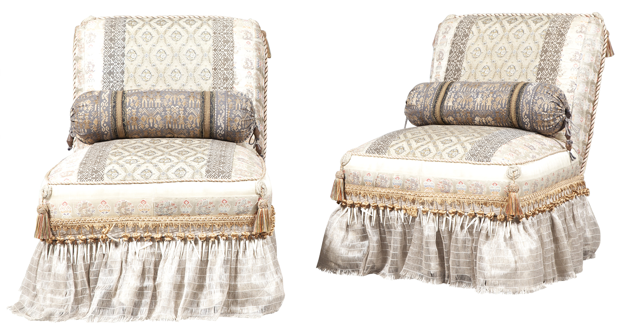 Lot image - Pair of Upholstered Slipper Chairs