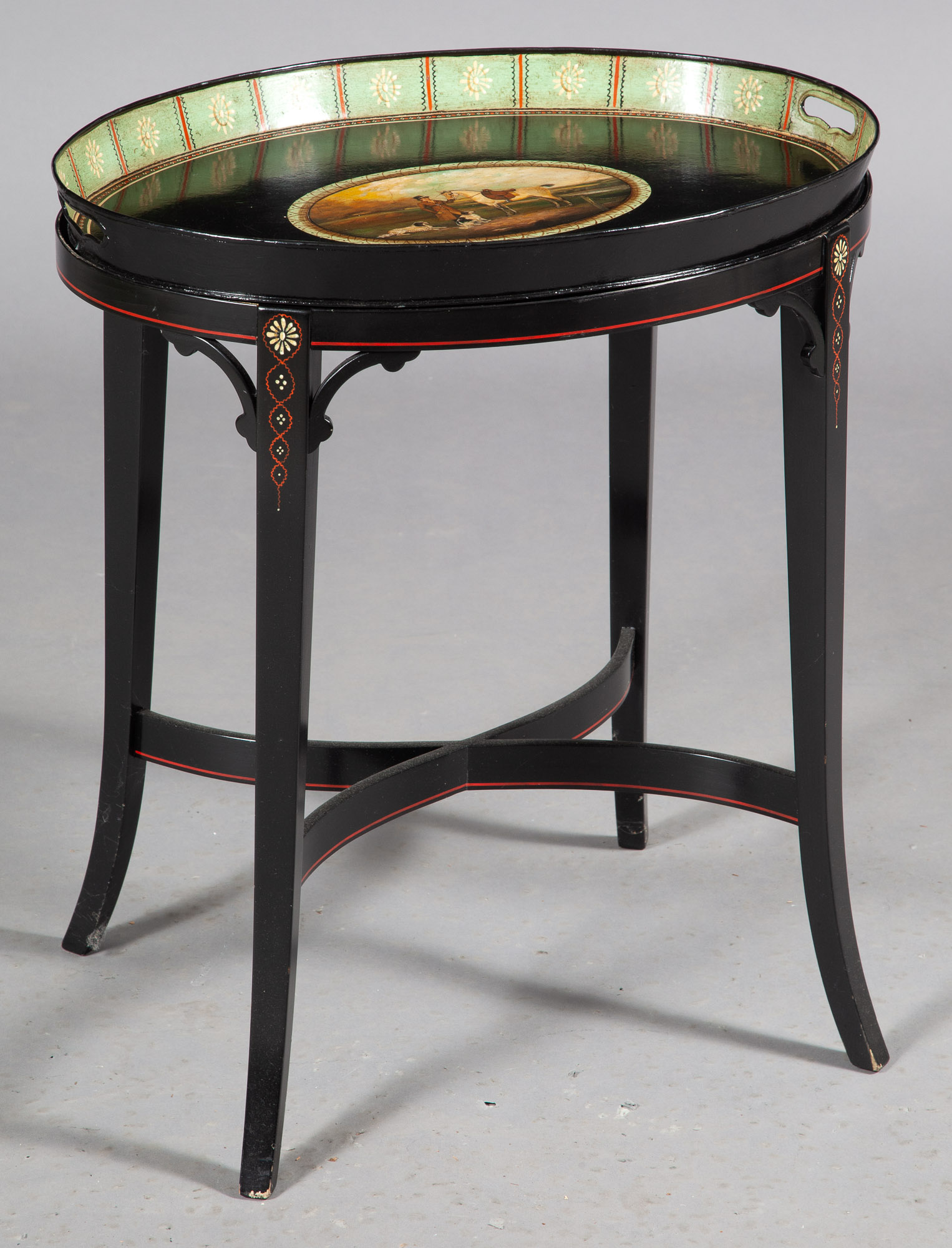 Lot image - Regency Tole-Peinte Tray on Later Stand