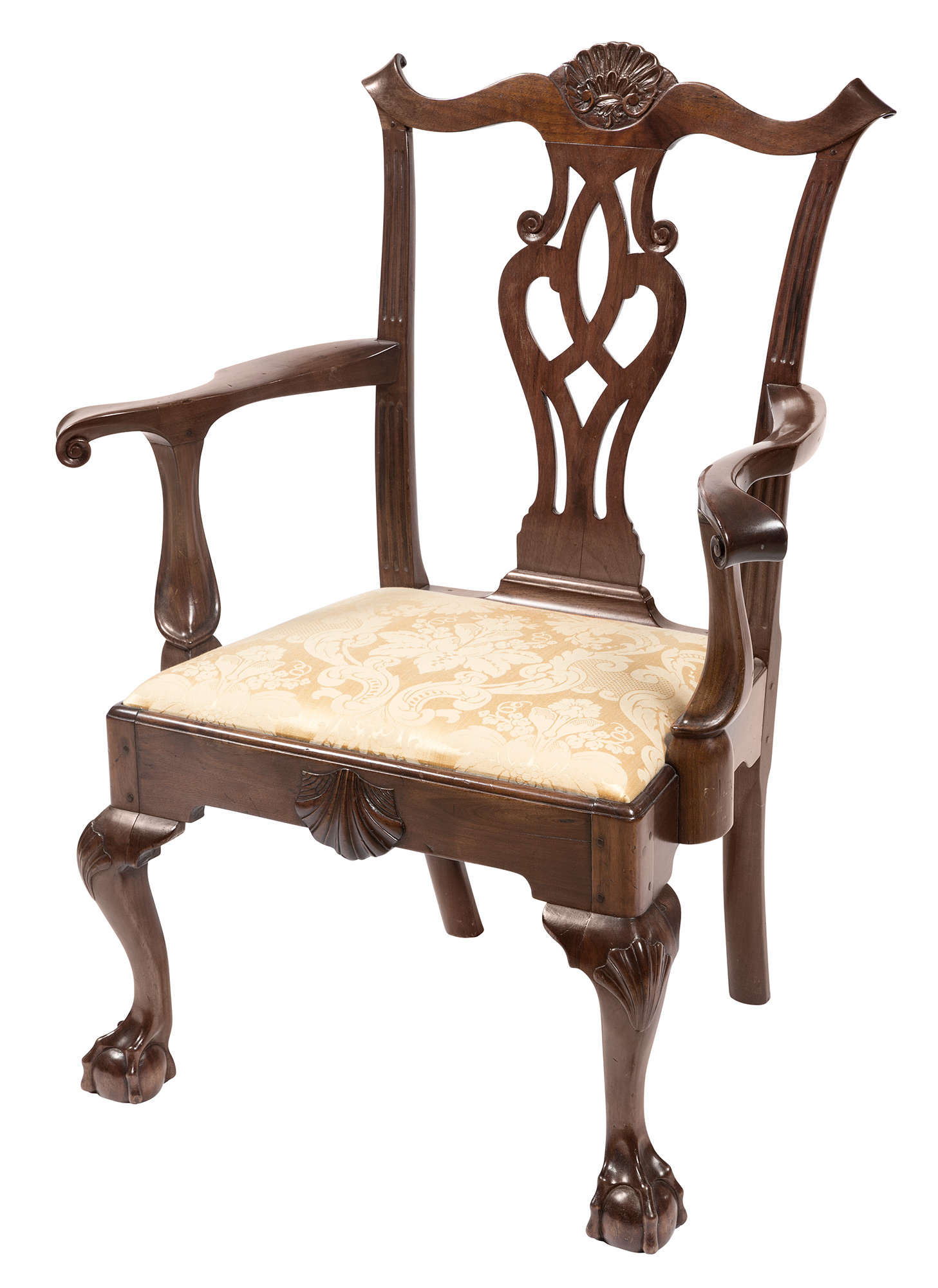 Lot image - Chippendale Style Carved Walnut Open Armchair