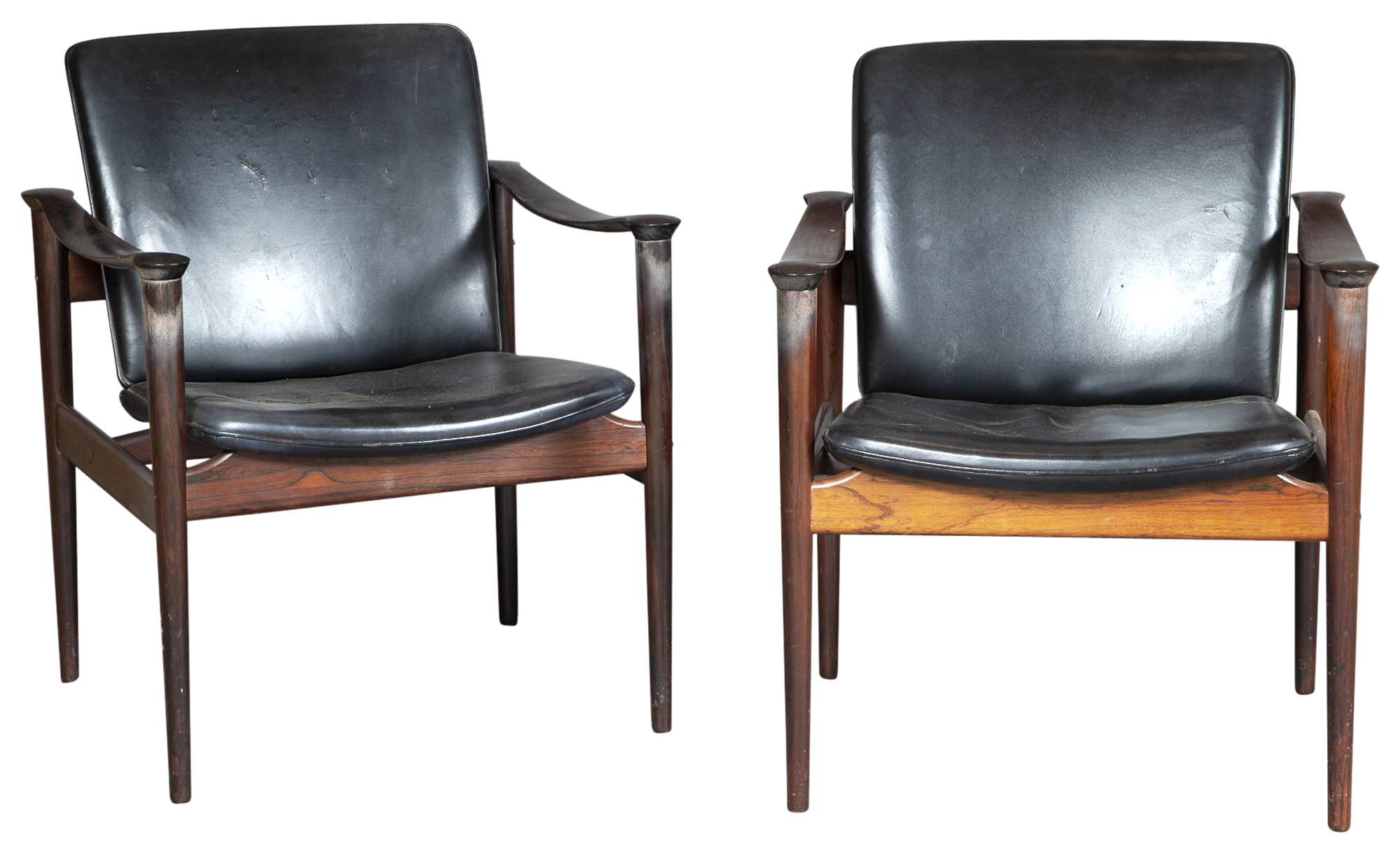 Lot image - Pair of Norwegian Upholstered Rosewood Open Armchairs