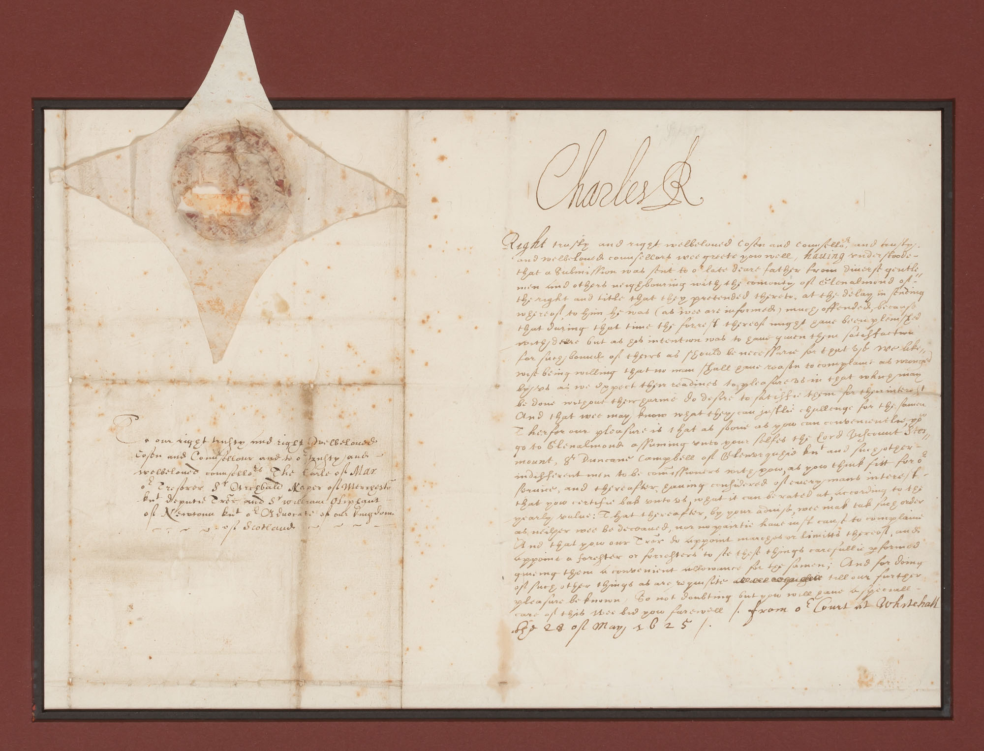 Lot image - [ENGLISH ROYALTY]  CHARLES I, King of England. Document signed Charles R.